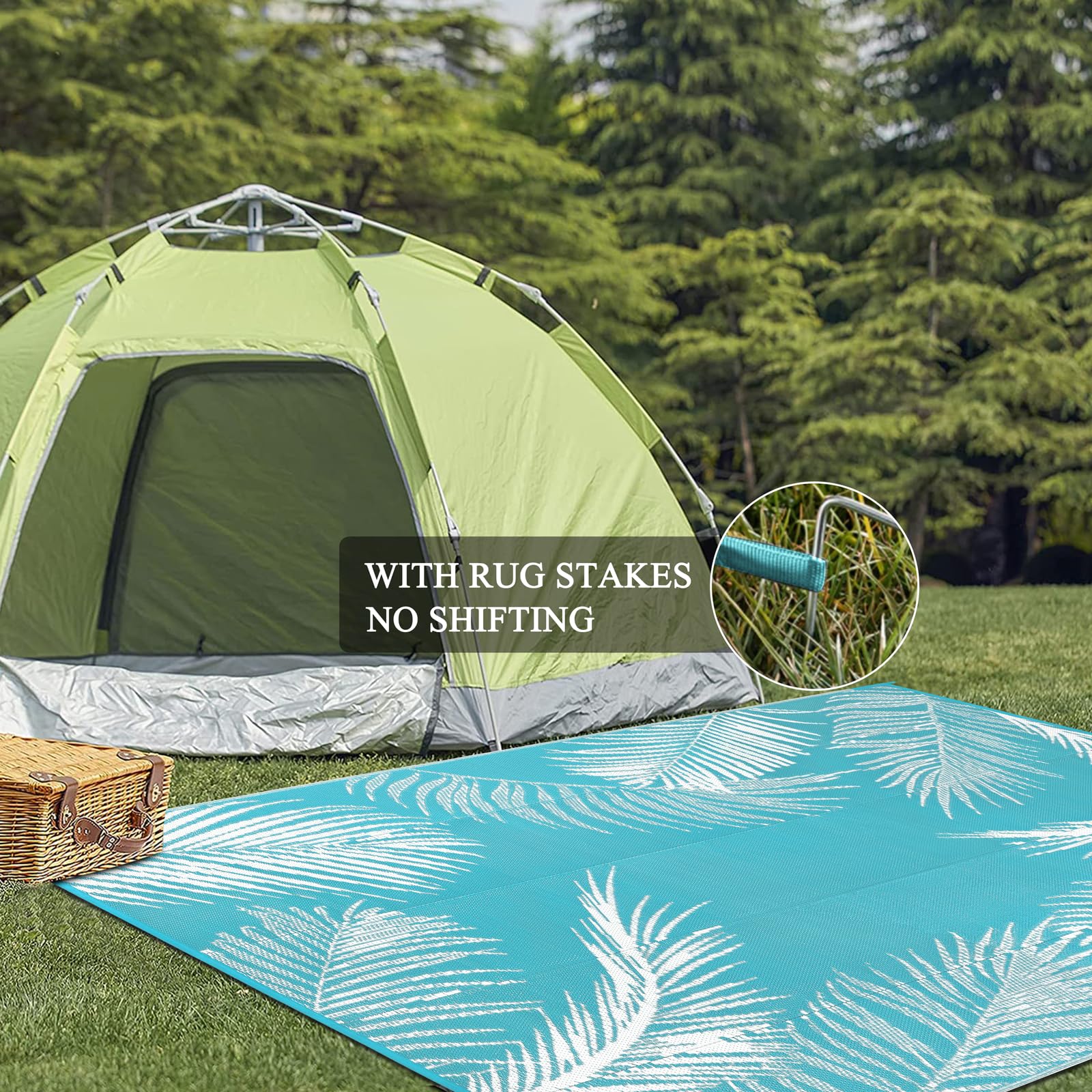 Pauwer Waterproof Outdoor Rug 6x9 Leaf Teal packaging view