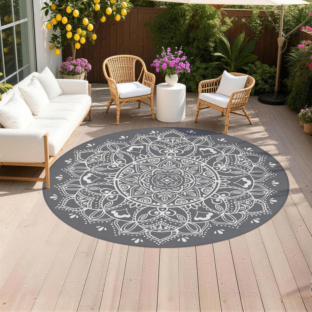 Pauwer Waterproof Outdoor Rug 8ft Floral Grey front view