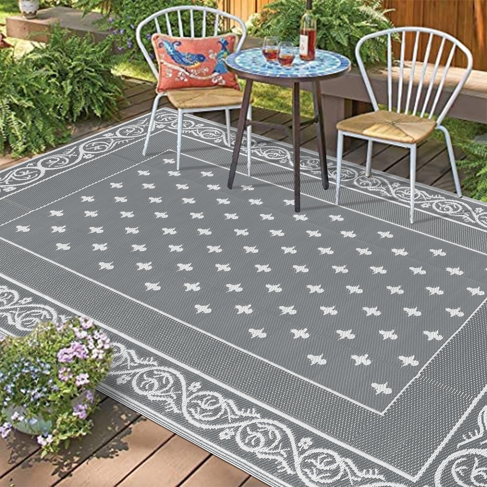 Pauwer Waterproof Outdoor Rug 9x12 with patio furniture