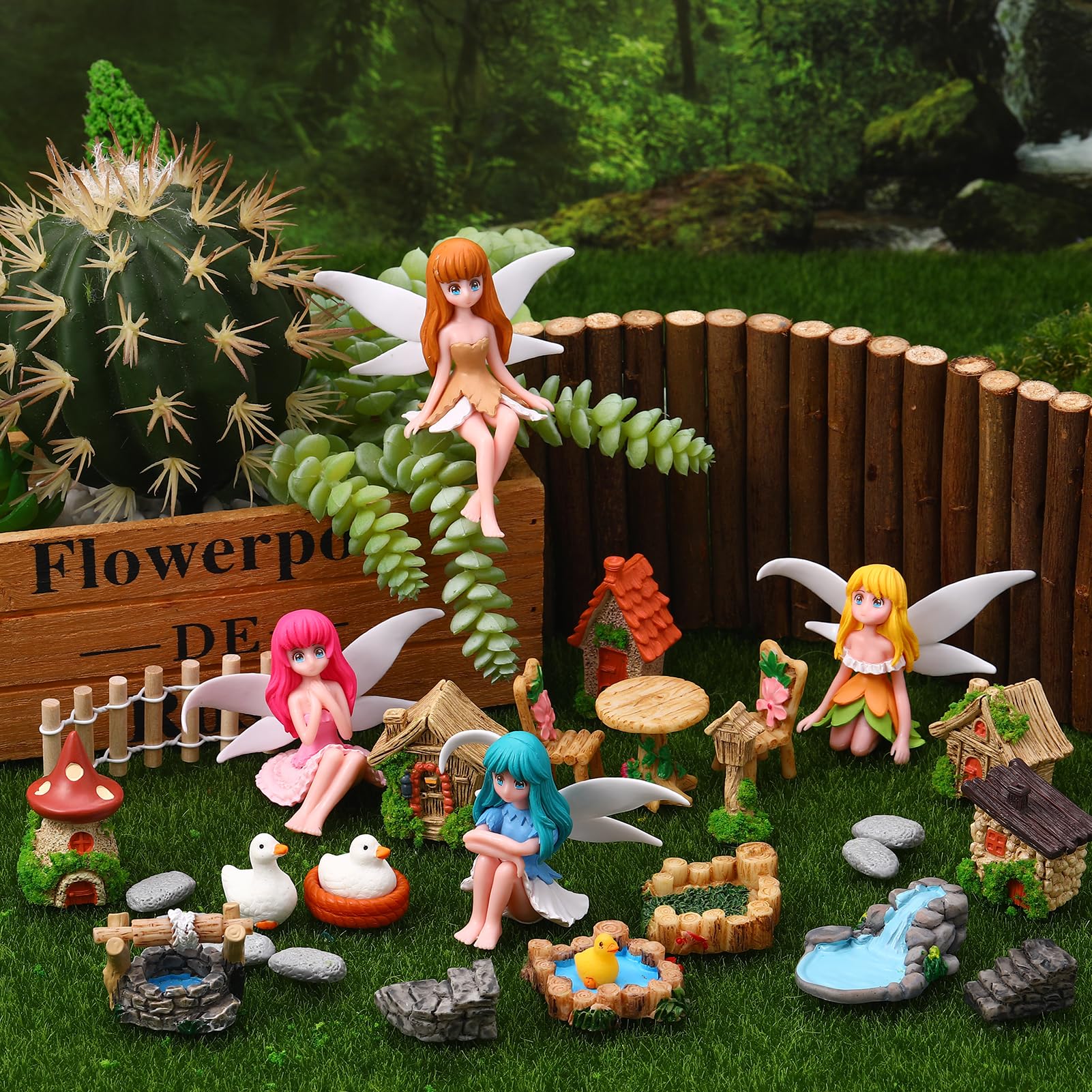 Paving stones and decorative elements in fairy garden set
