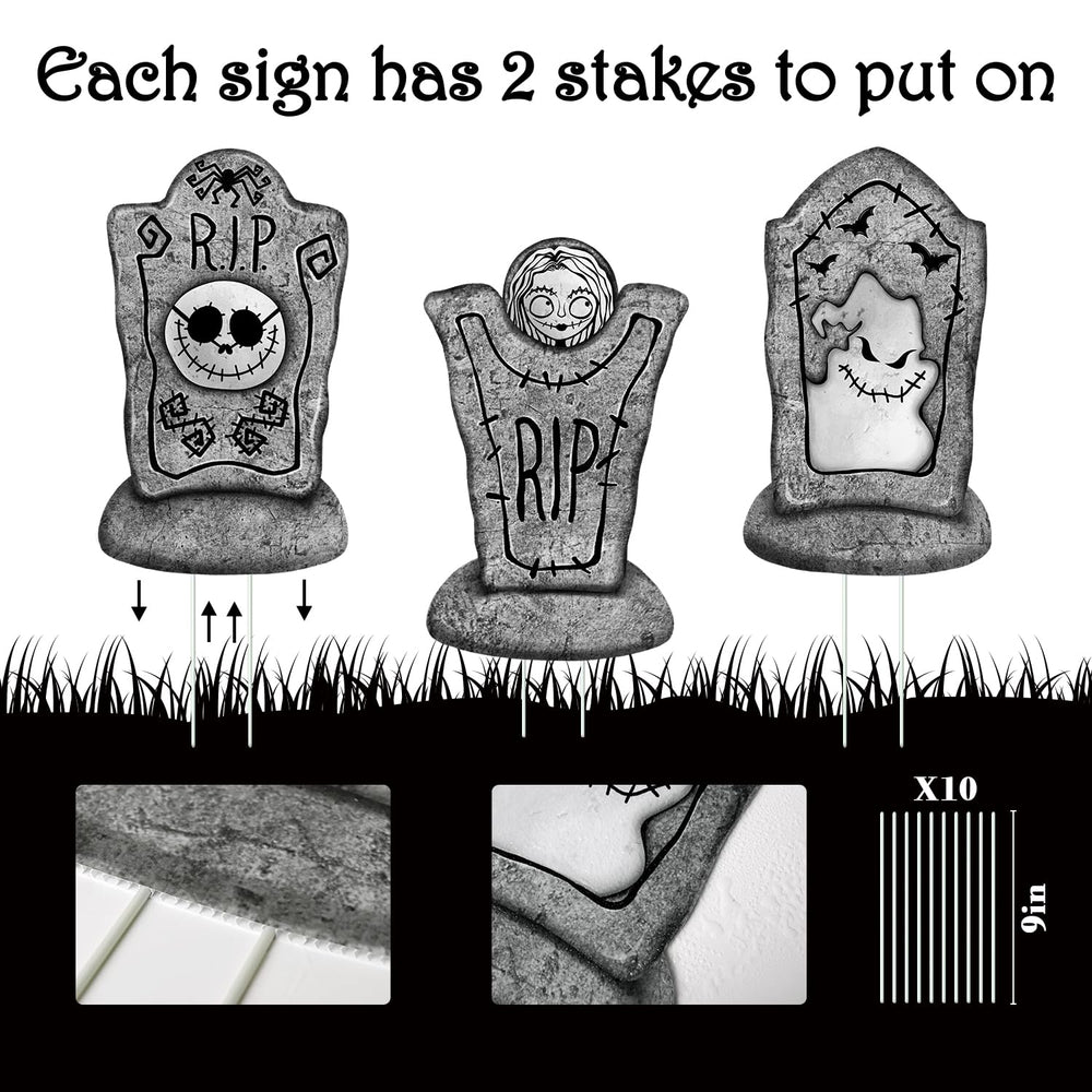 Pawliss Halloween decorations package showing four tombstones with stakes