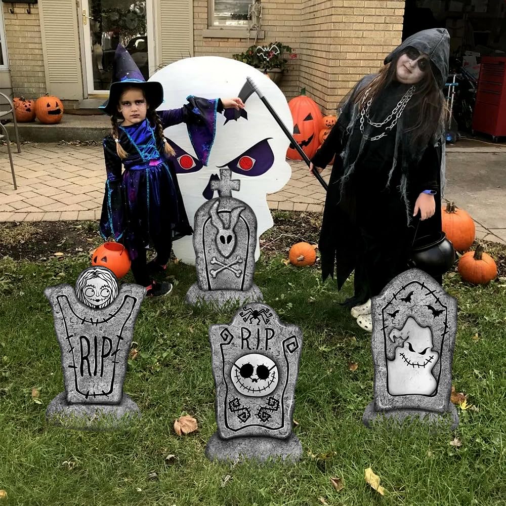 Pawliss Halloween decorations tombstones showing durable plastic material