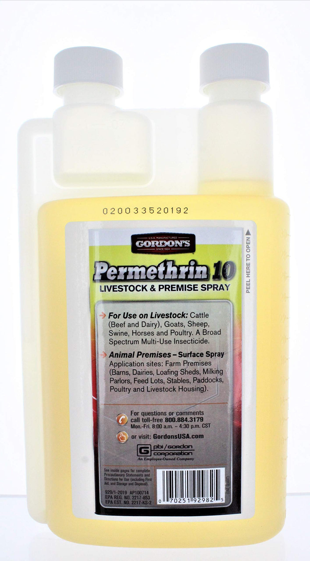 PBI Gordon Livestock & Premise Spray 1 Quart back label details