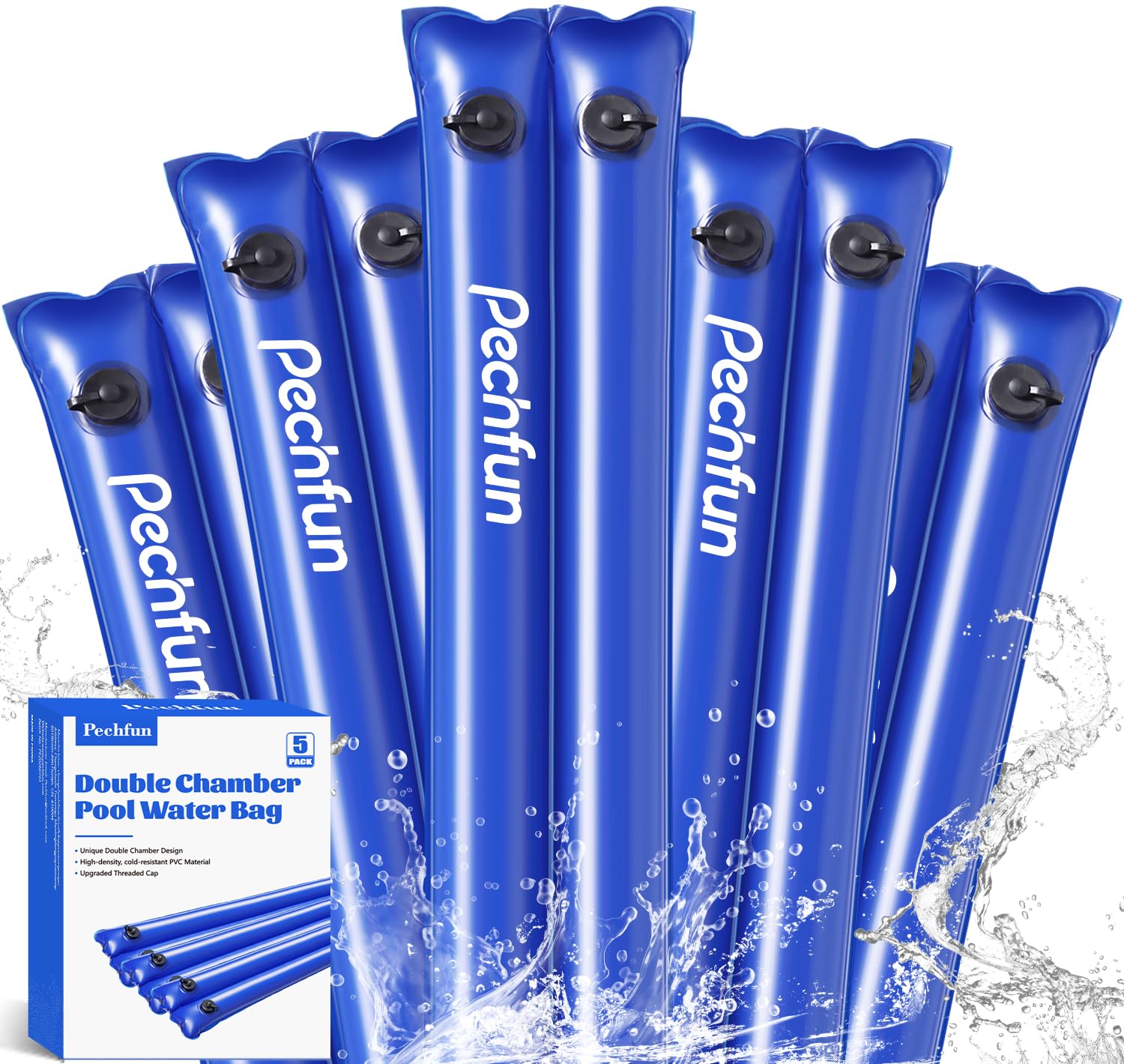 Pechfun 8.5 FT Double Chamber Pool Water Bags in blue, front view