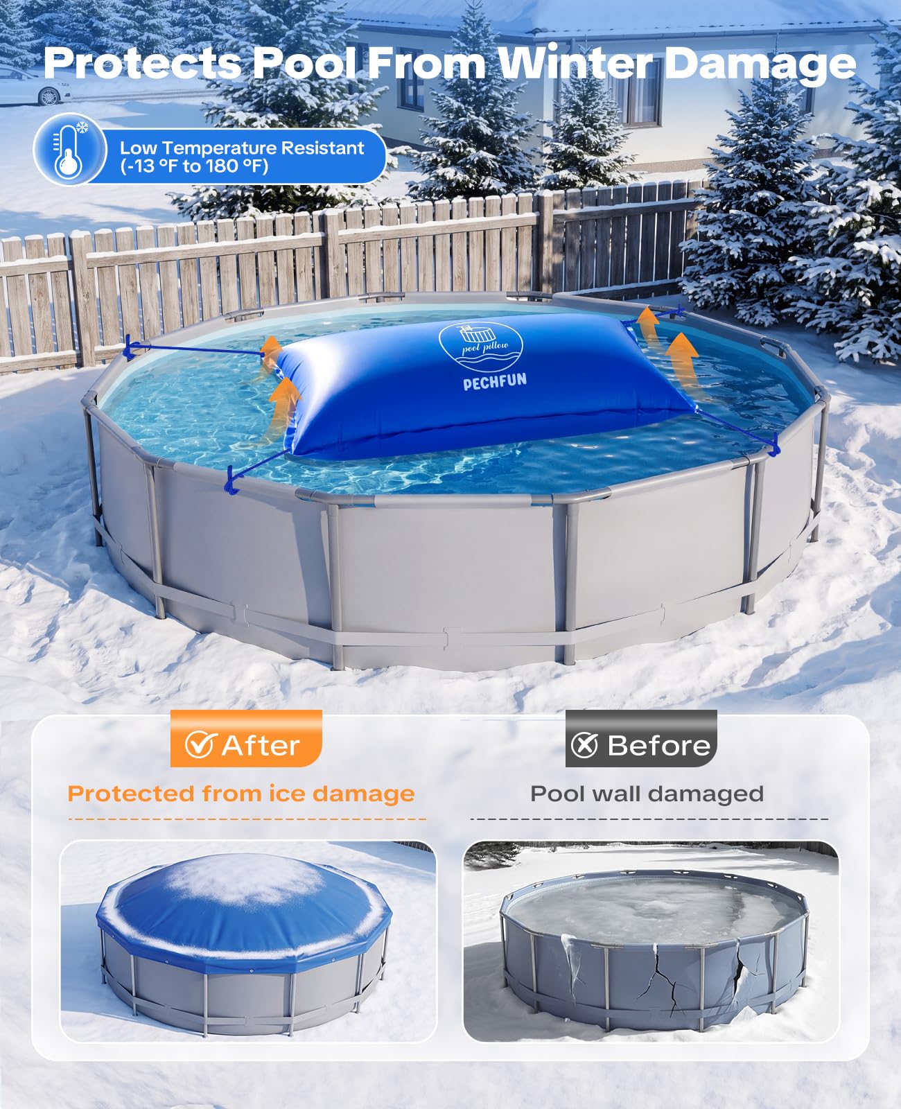 Pechfun pool pillow showing double-layer valve and inflation port