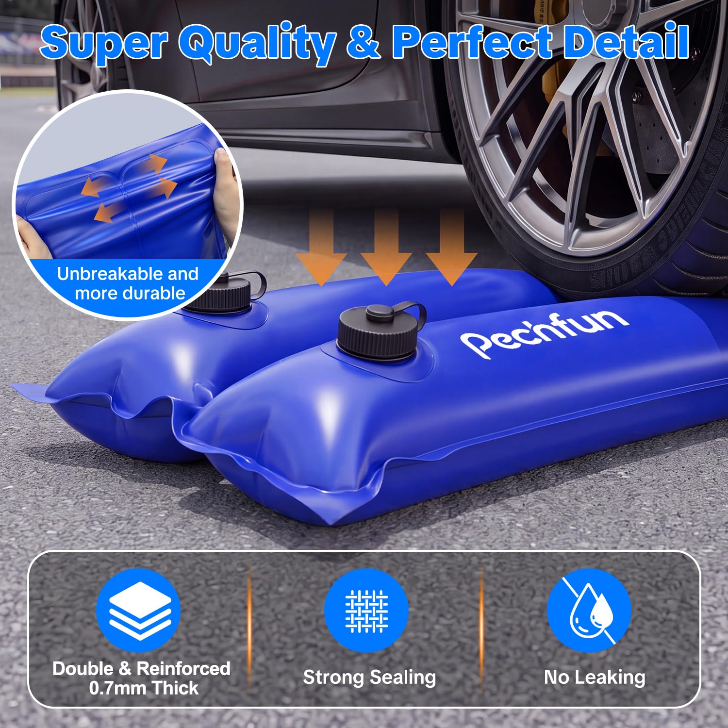 Pechfun pool water bags showing wide-opening screw cap