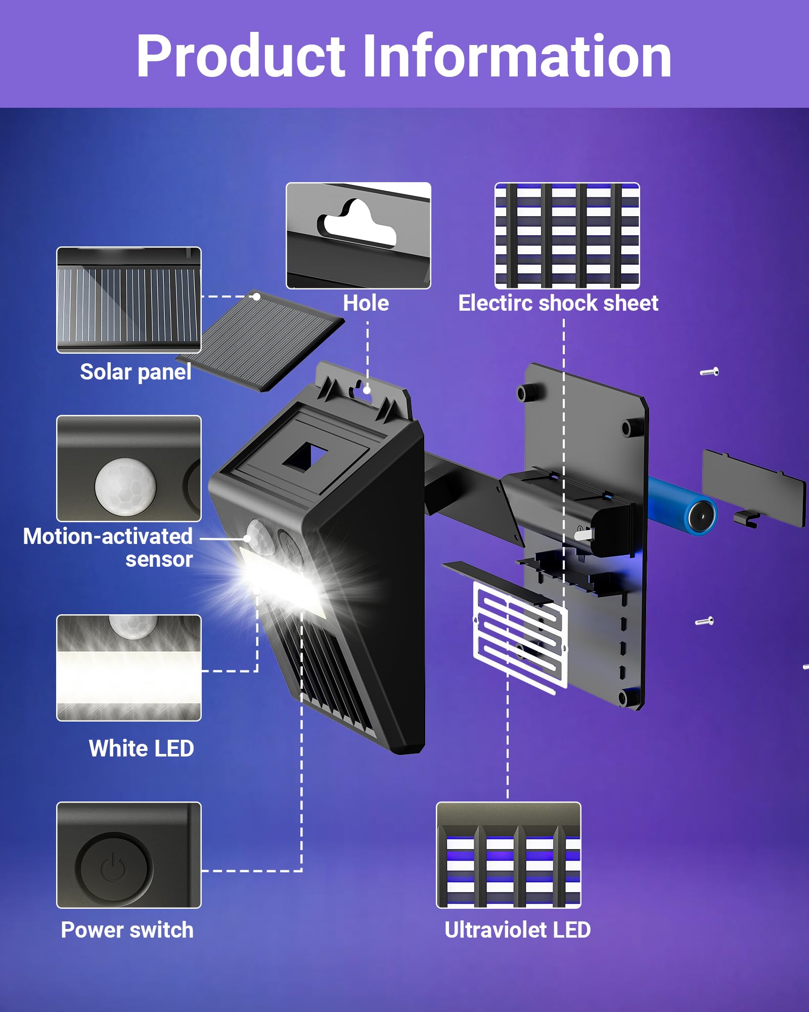Peepst Solar Bug Zapper Outdoor with UV light attracting insects