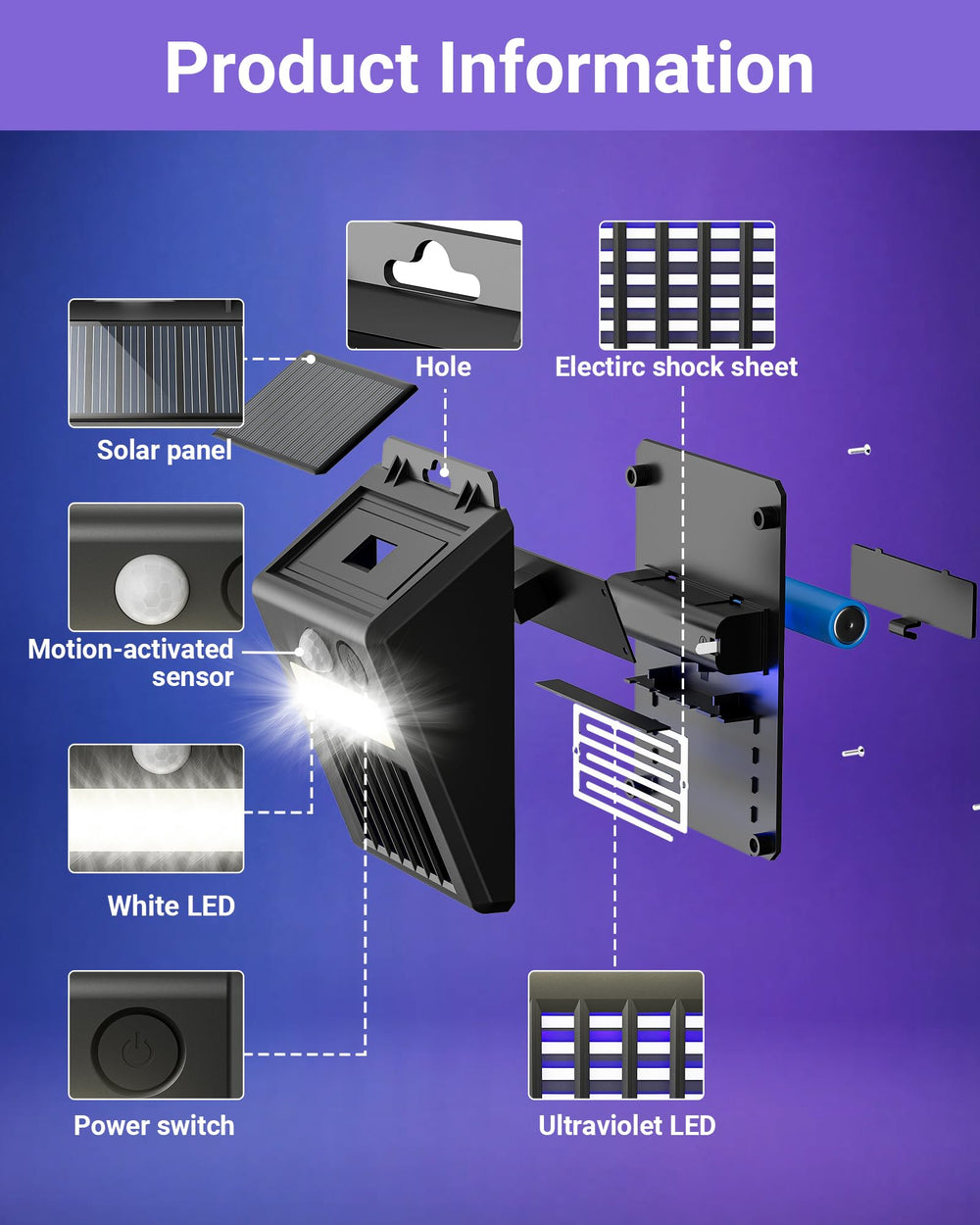 Peepst Solar Bug Zapper Outdoor with UV light attracting insects