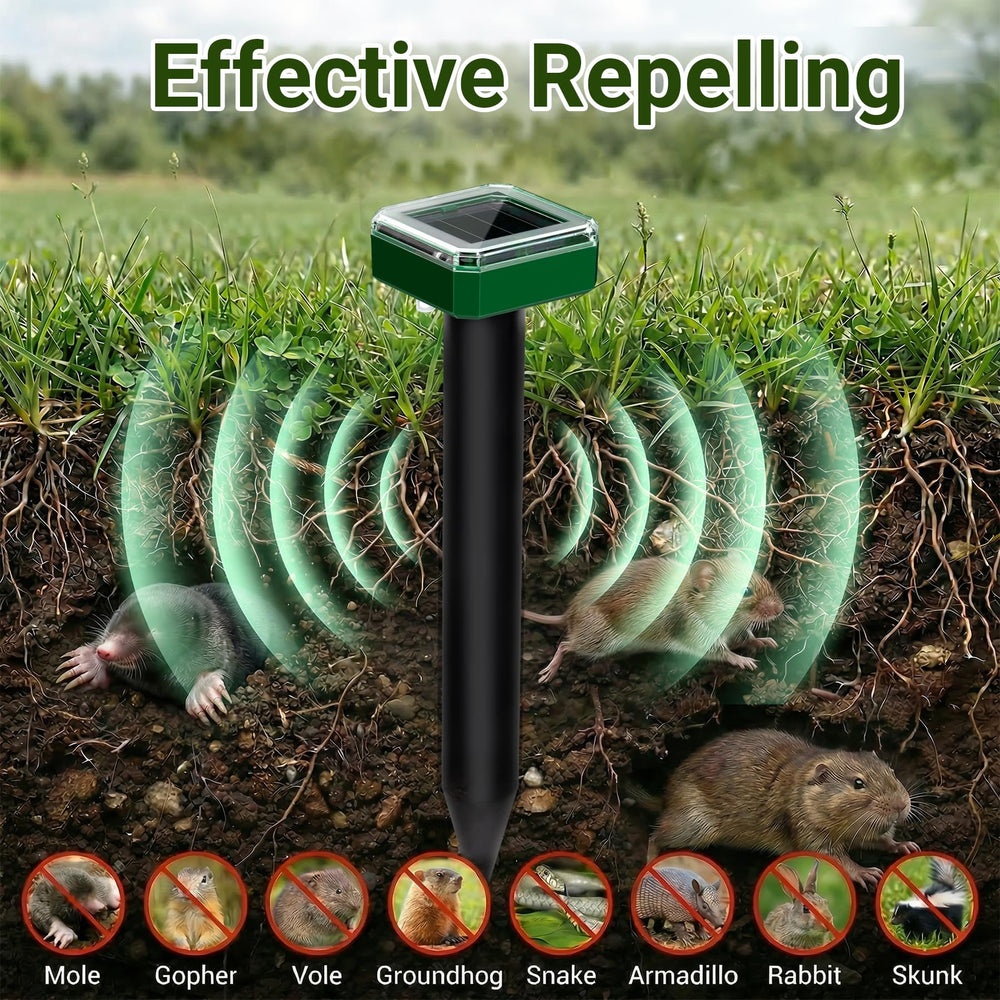 Peepst Solar Powered Mole Repeller showing waterproof design