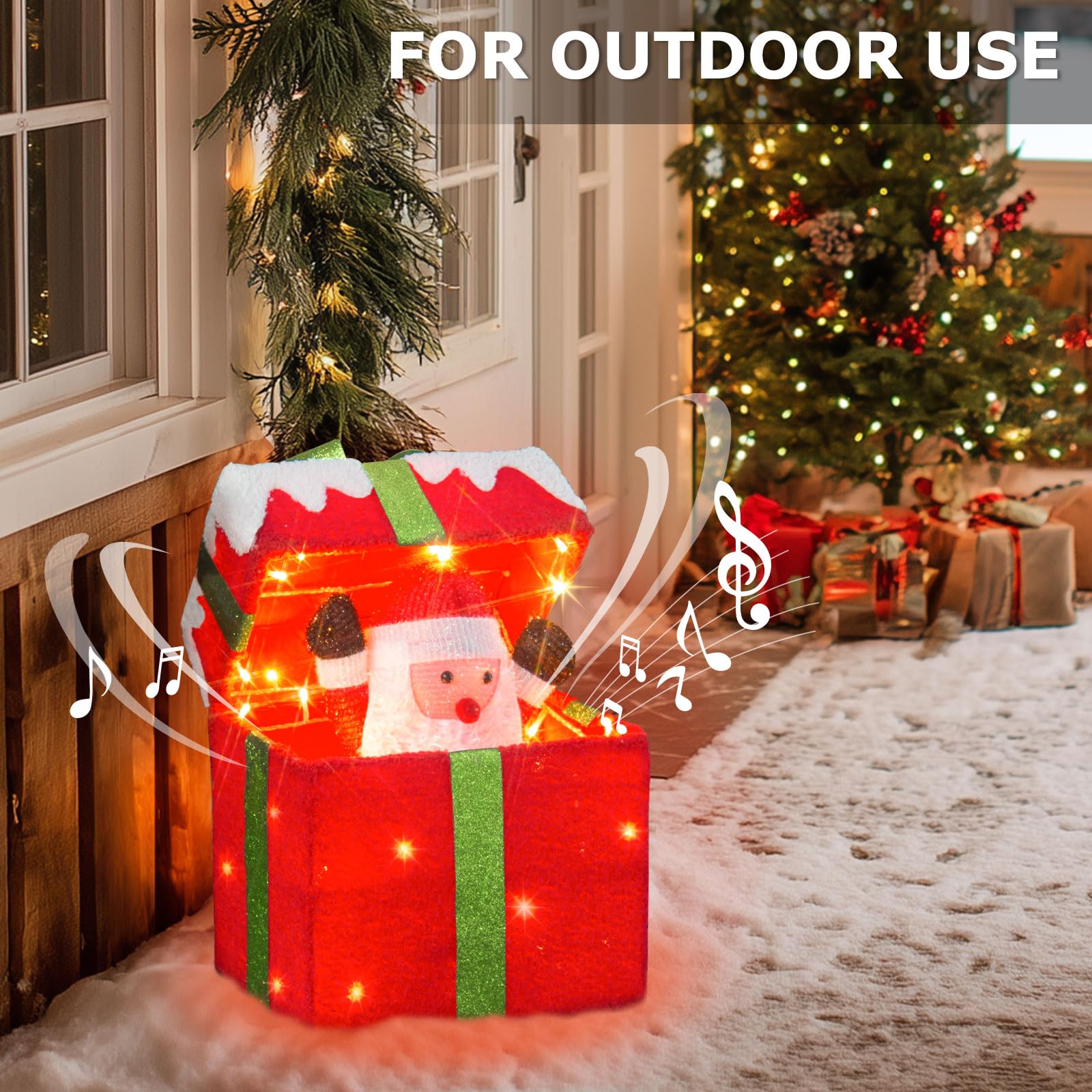 PEIDUO Christmas Santa Gift Box lit up at night
