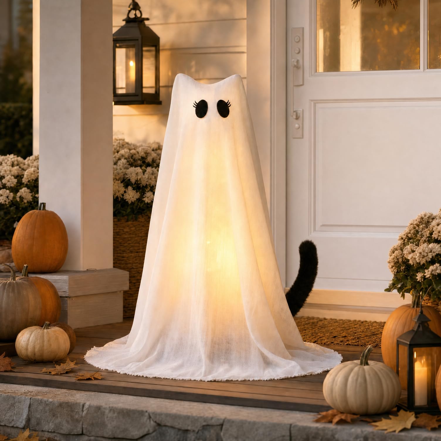 PEJOURI Lighted Cat Ghost Halloween Decoration front view