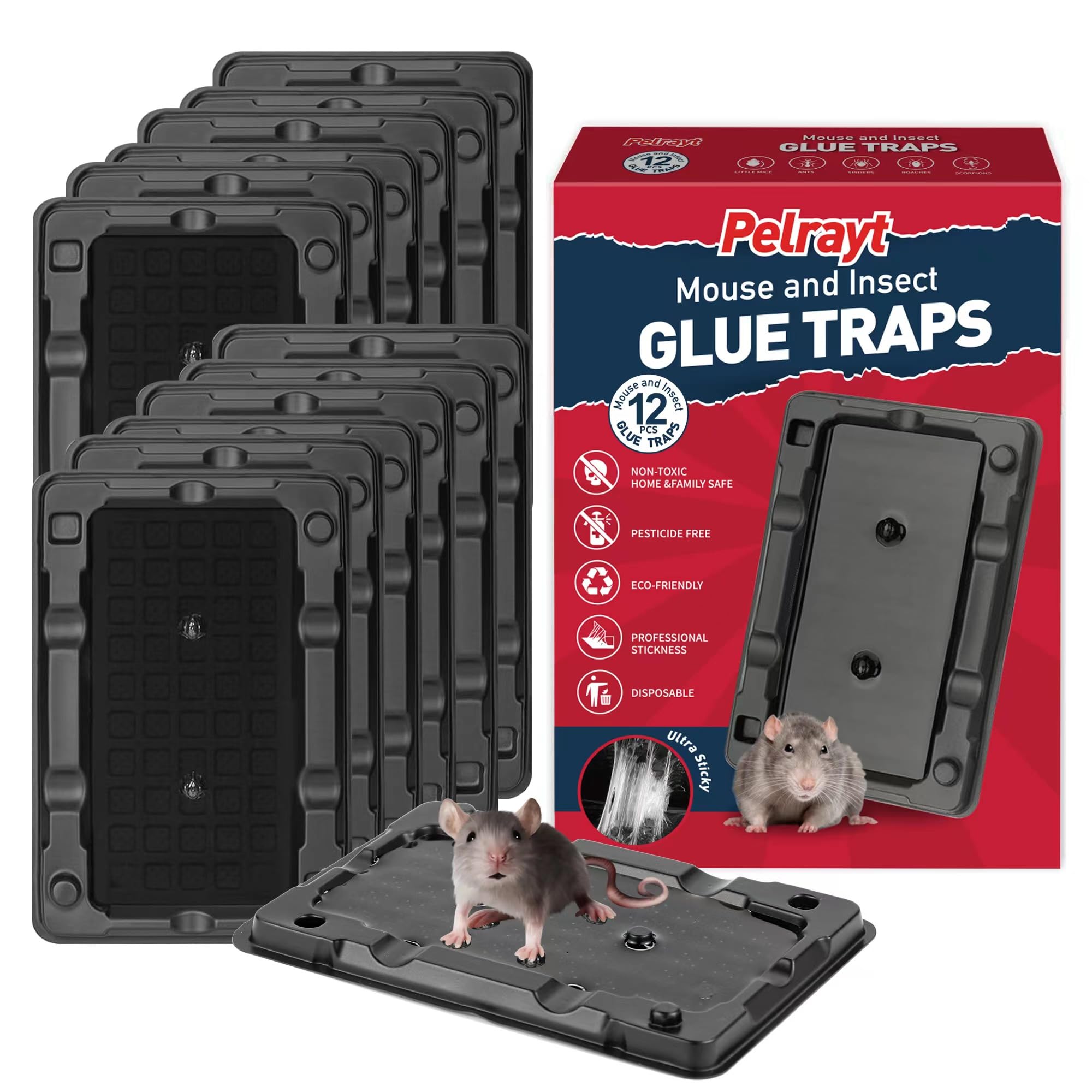 Pelrayt Glue Mouse Traps Indoor 12 pack front view