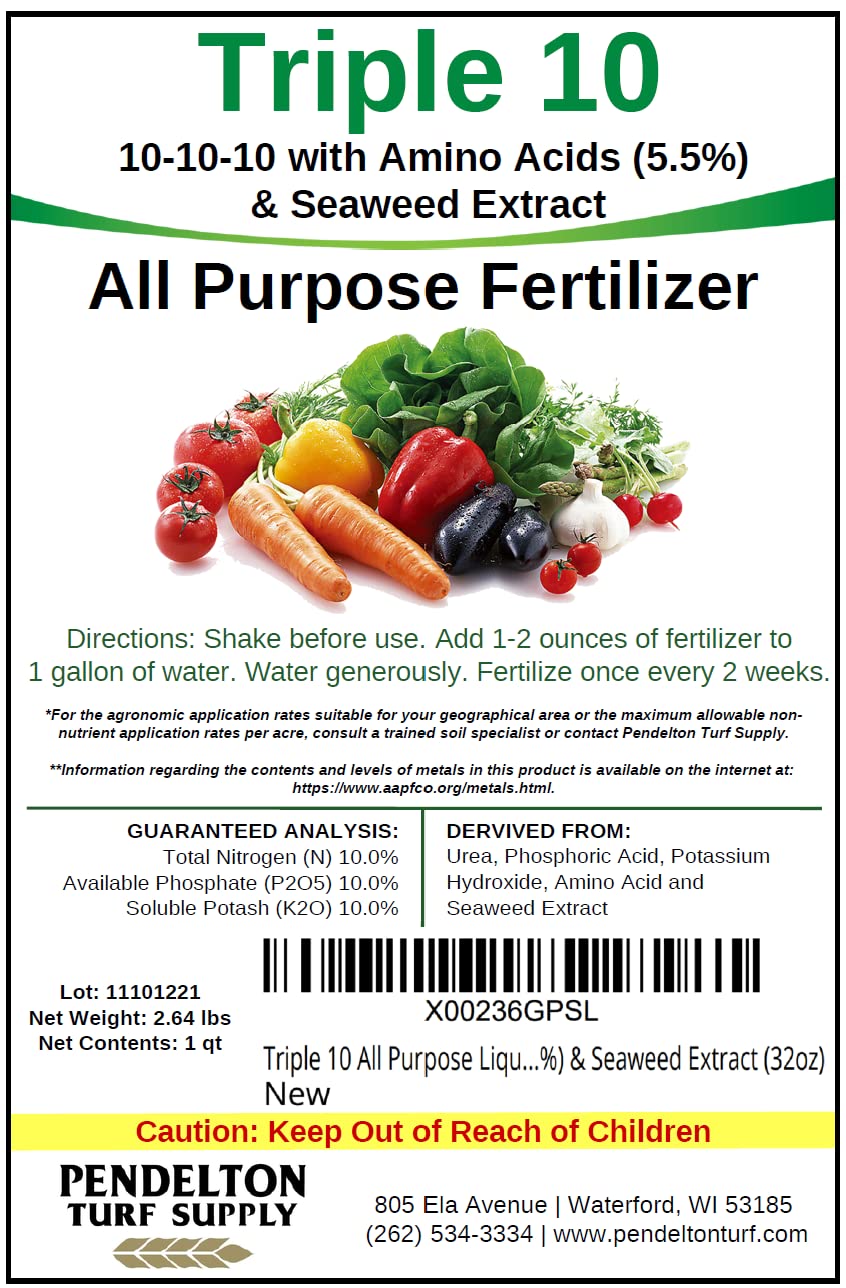 Pendelton Turf Supply Triple 10 Liquid Fertilizer measuring and pouring instructions