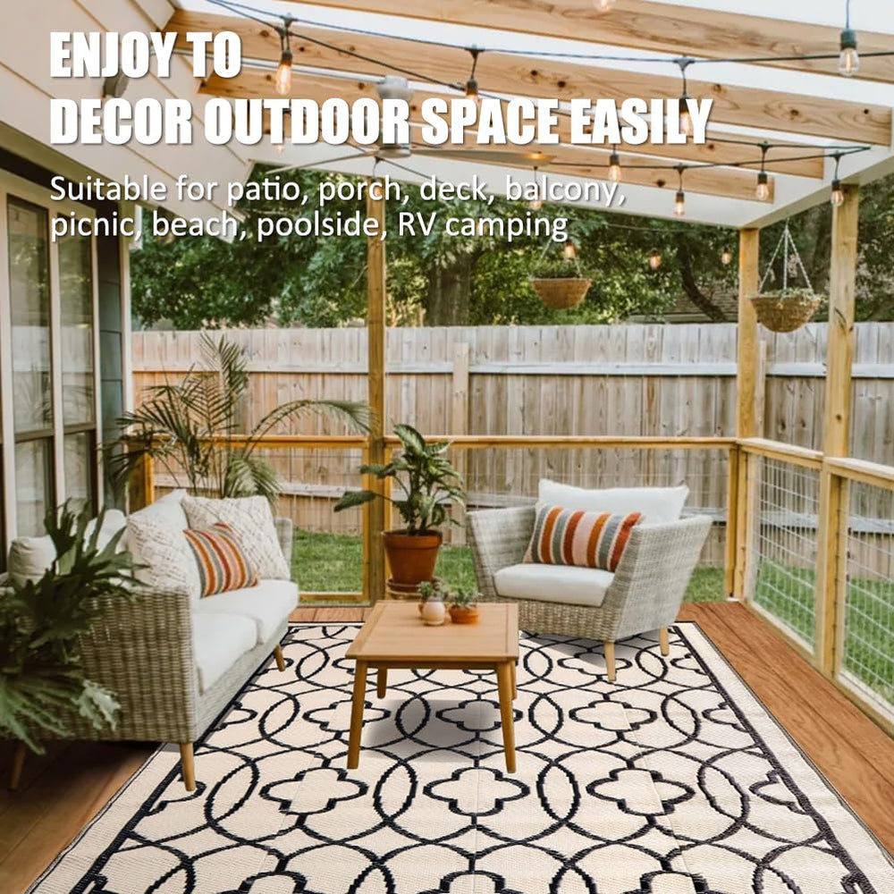 Pendolr Outdoor Rug 8x10 ft in outdoor patio setting