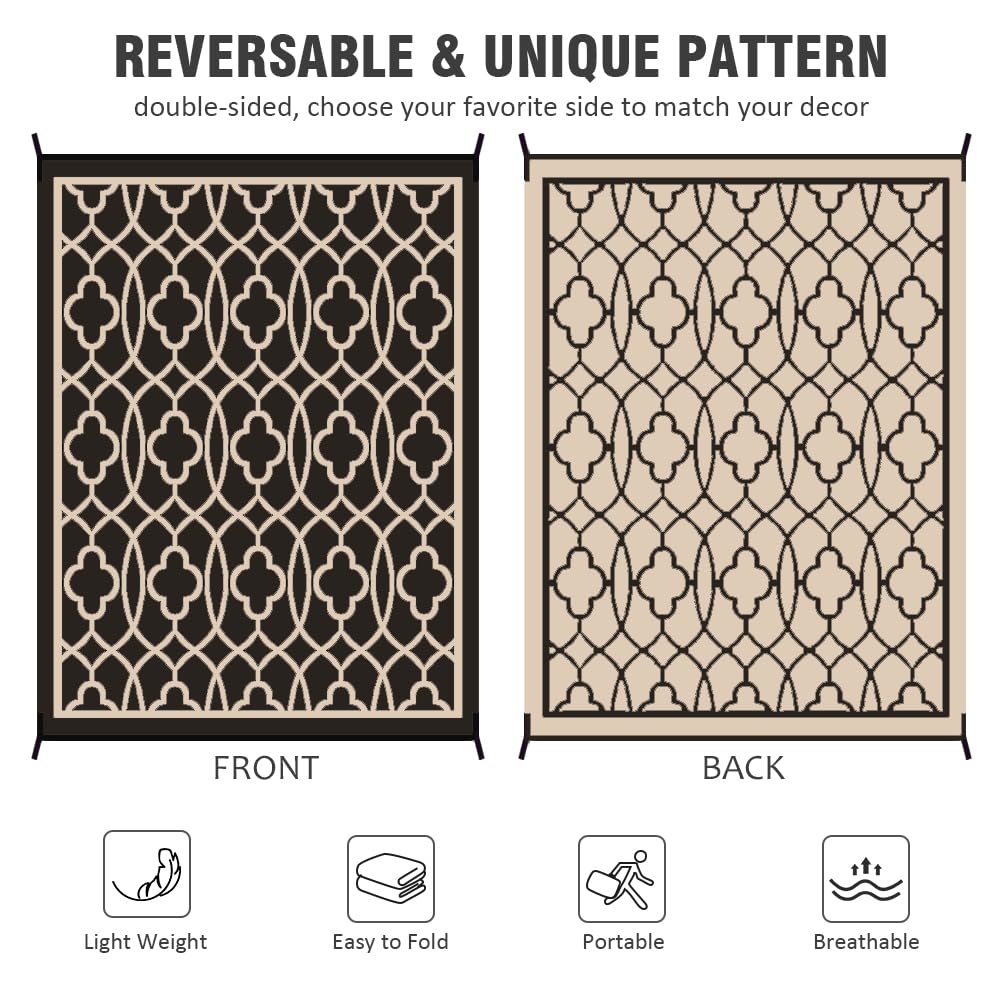 Pendolr outdoor rug spread out on a patio