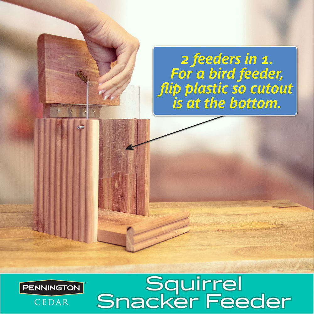 Pennington Cedar Squirrel Snacker Feeder assembled with hanging hardware
