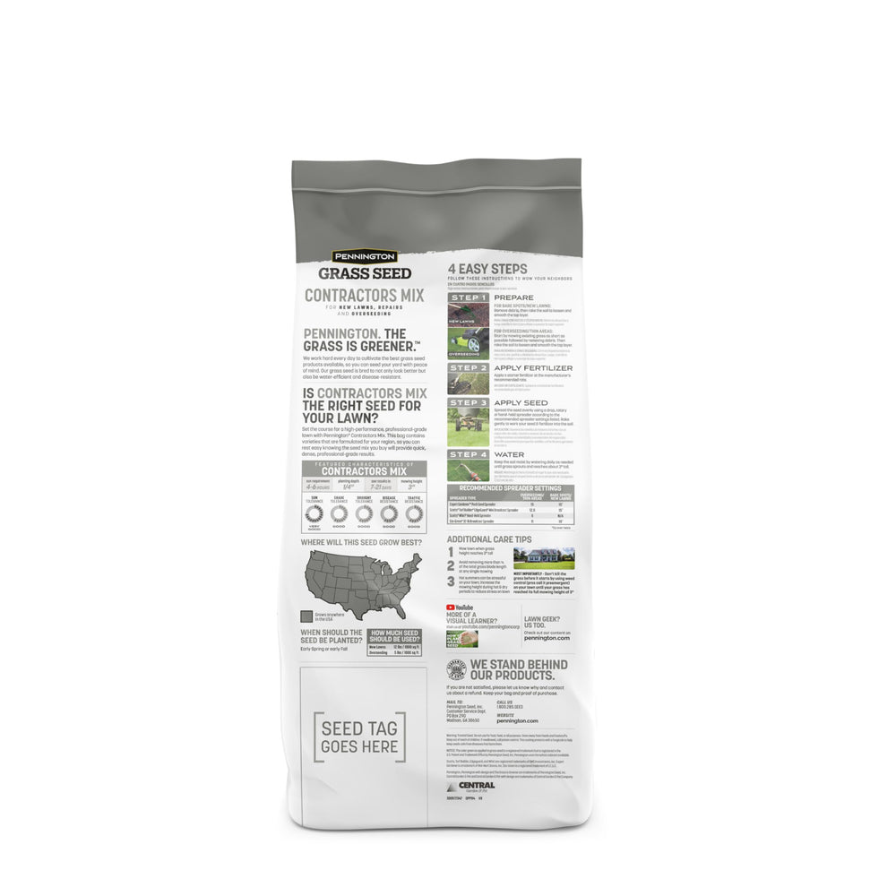 Pennington Contractors Grass Seed Mix side view showing packaging details