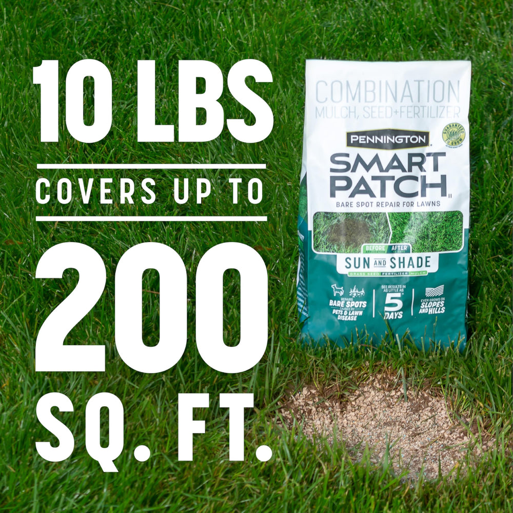 Pennington Smart Patch Grass Seed Mix bag on a patio