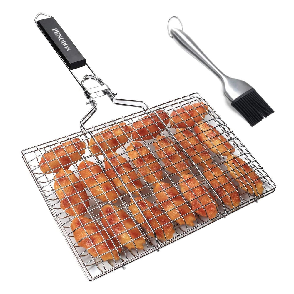 penobon Fish Grilling Basket front view with removable handle