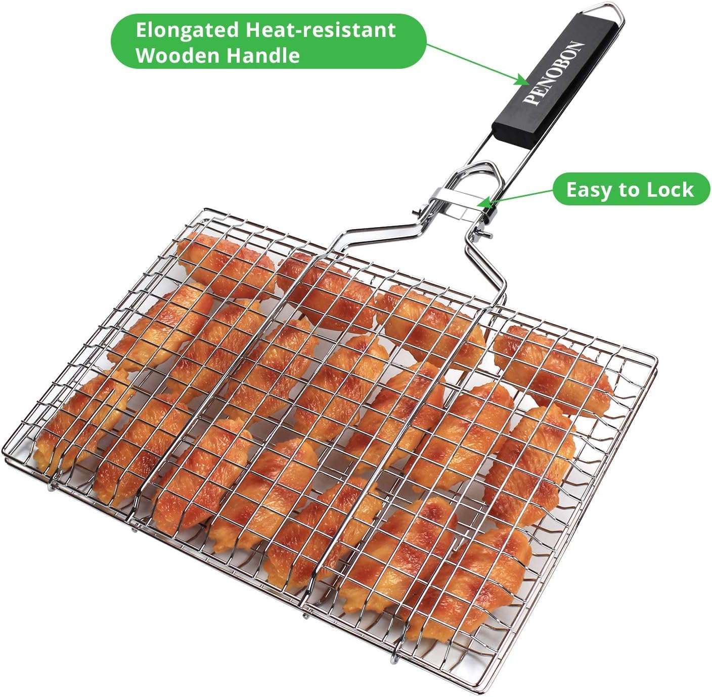 penobon Fish Grilling Basket side view showcasing grilling surface