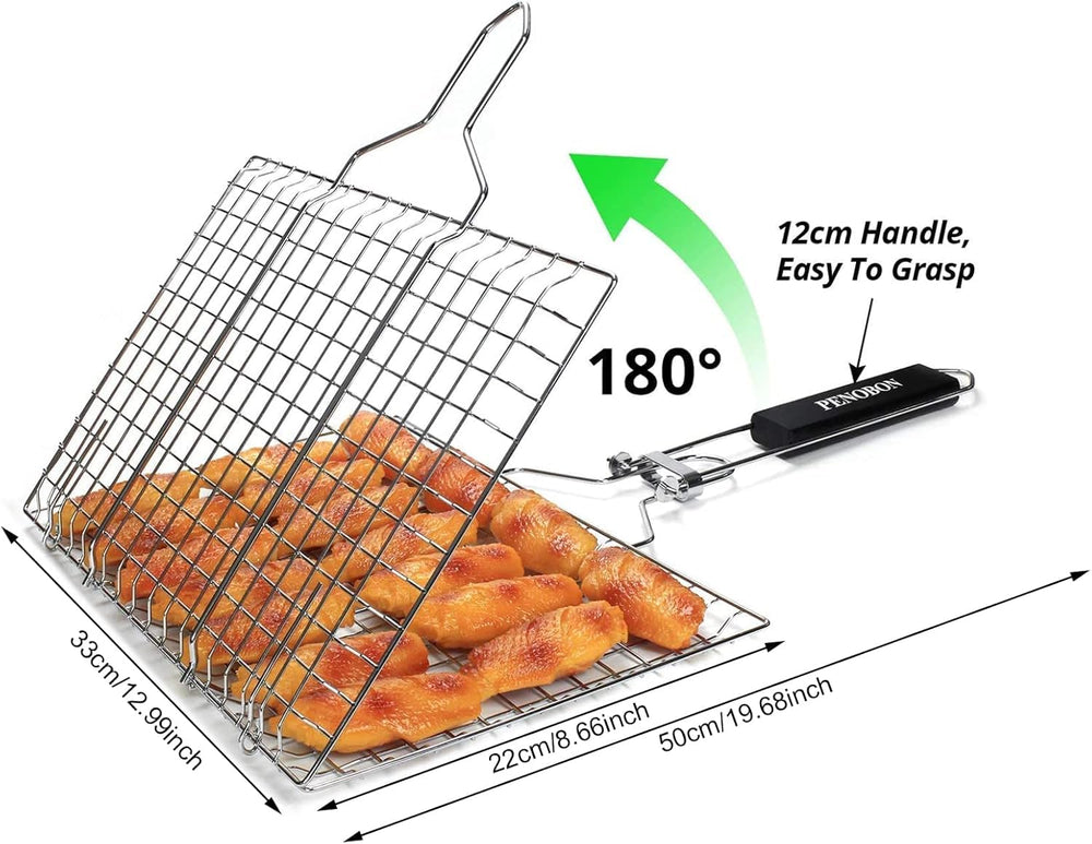 penobon Fish Grilling Basket with basting brush and storage bag