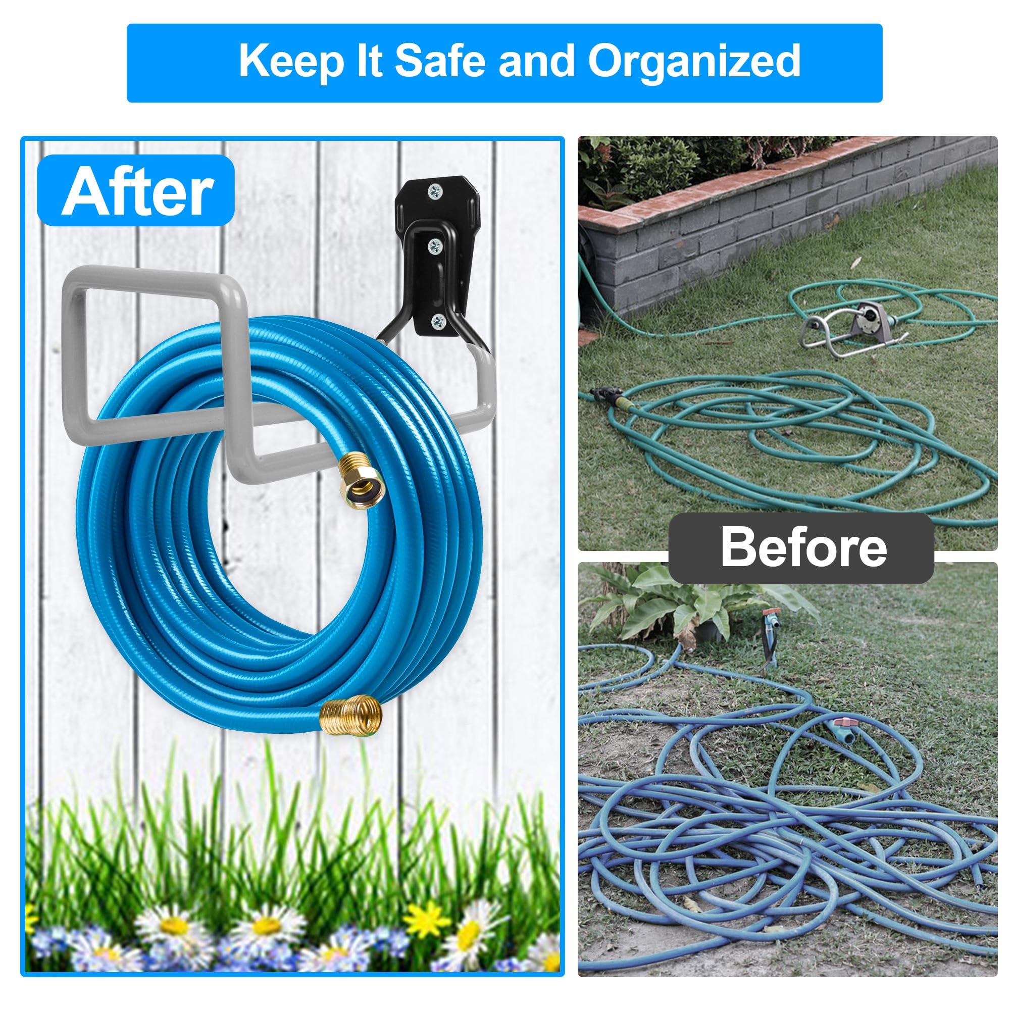 PeoMev Garden Hose Holder assembled showing dimensions