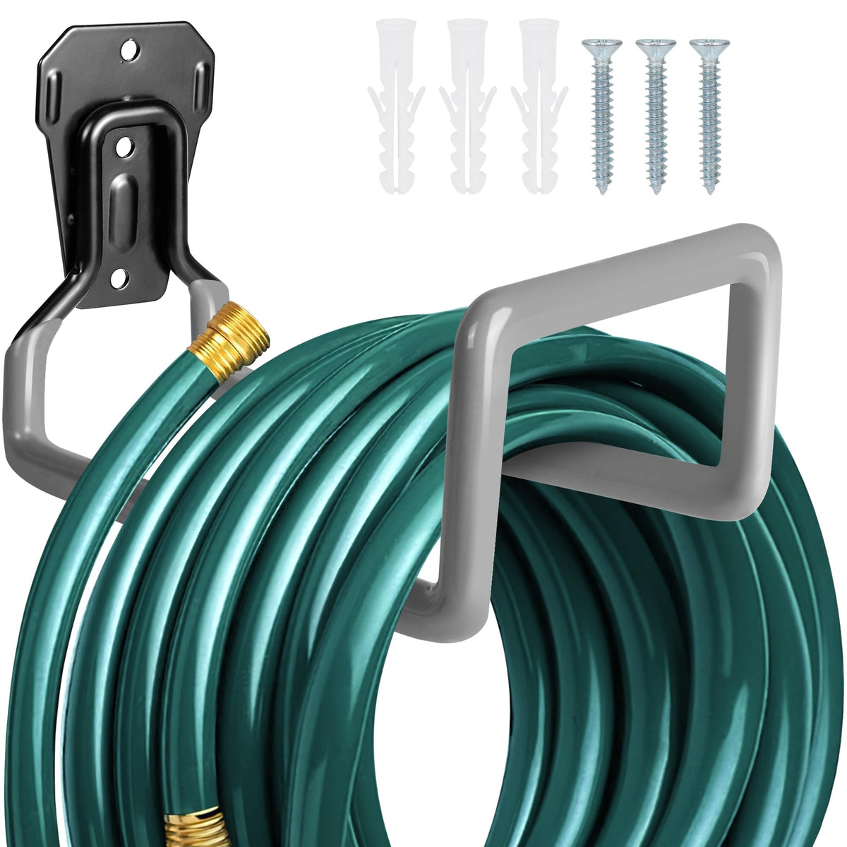 PeoMev Garden Hose Holder metal wall-mounted gray front view