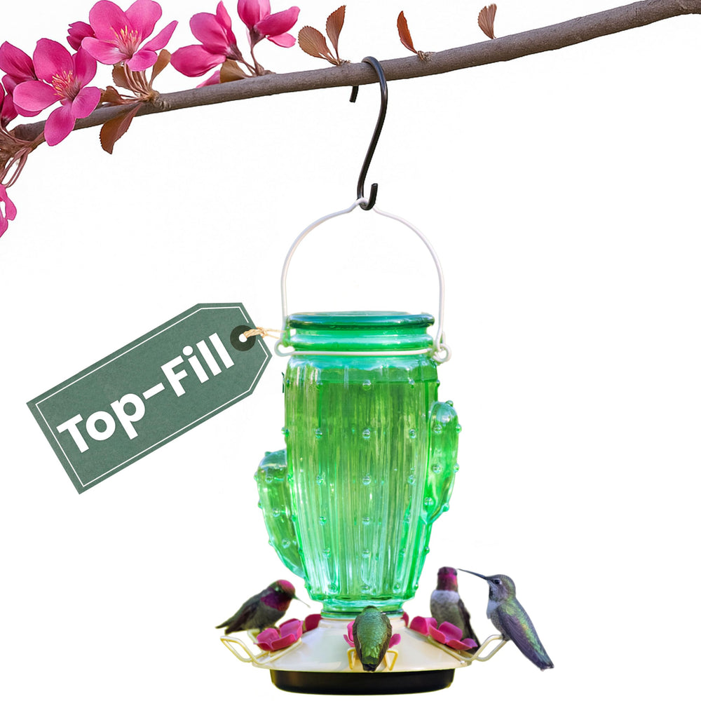 Perky-Pet Cactus Top Fill Glass Hummingbird Feeder green model front view