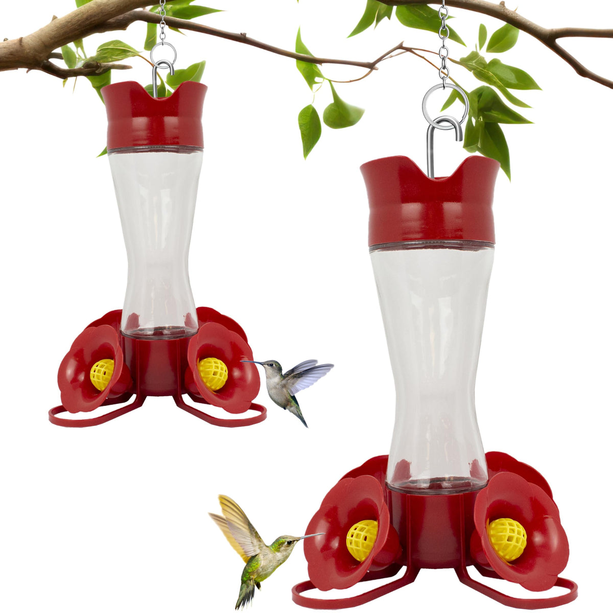 Perky-Pet glass hummingbird feeder clear front view