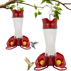 Perky-Pet glass hummingbird feeder clear front view