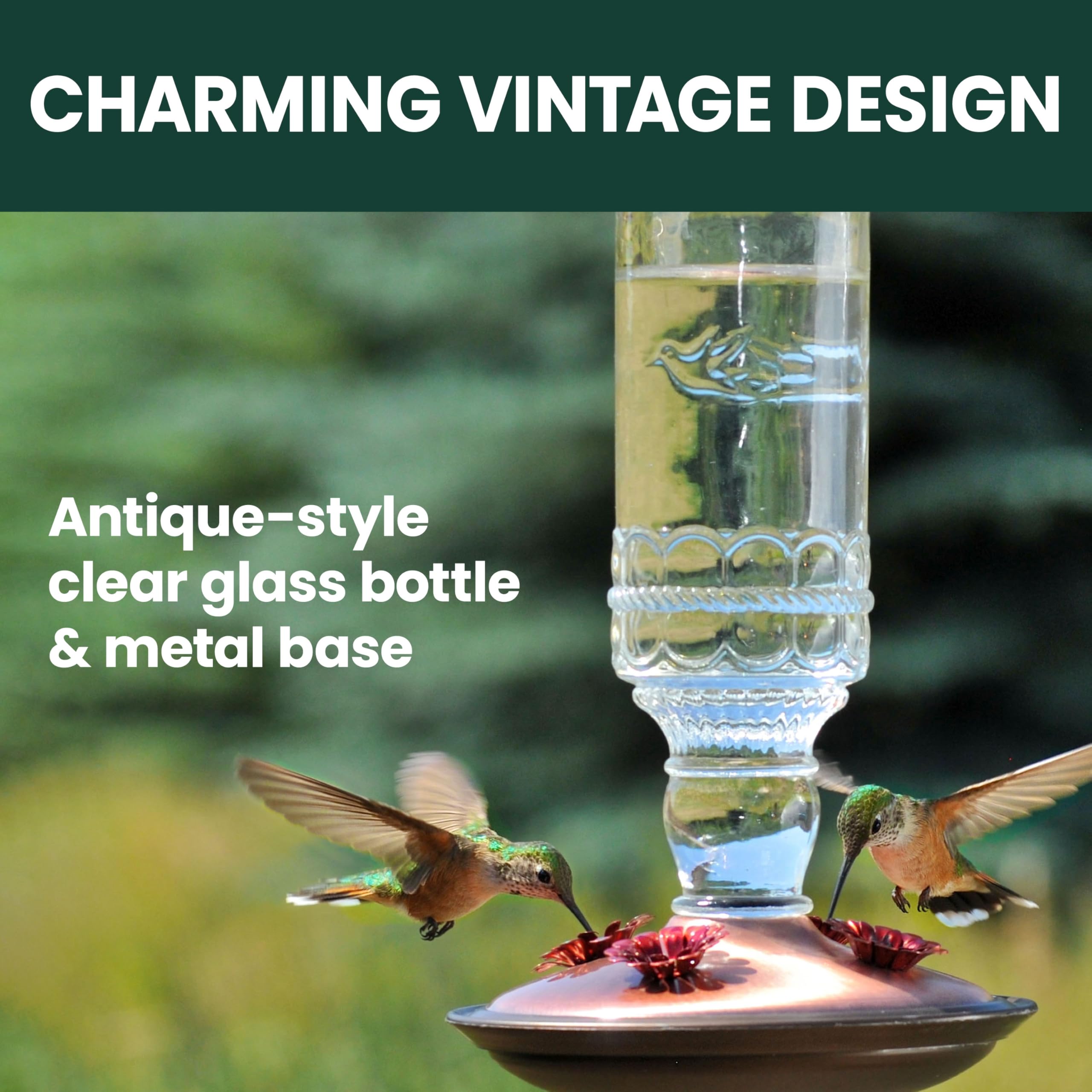 Perky-Pet Hummingbird Feeder hanging in a garden setting