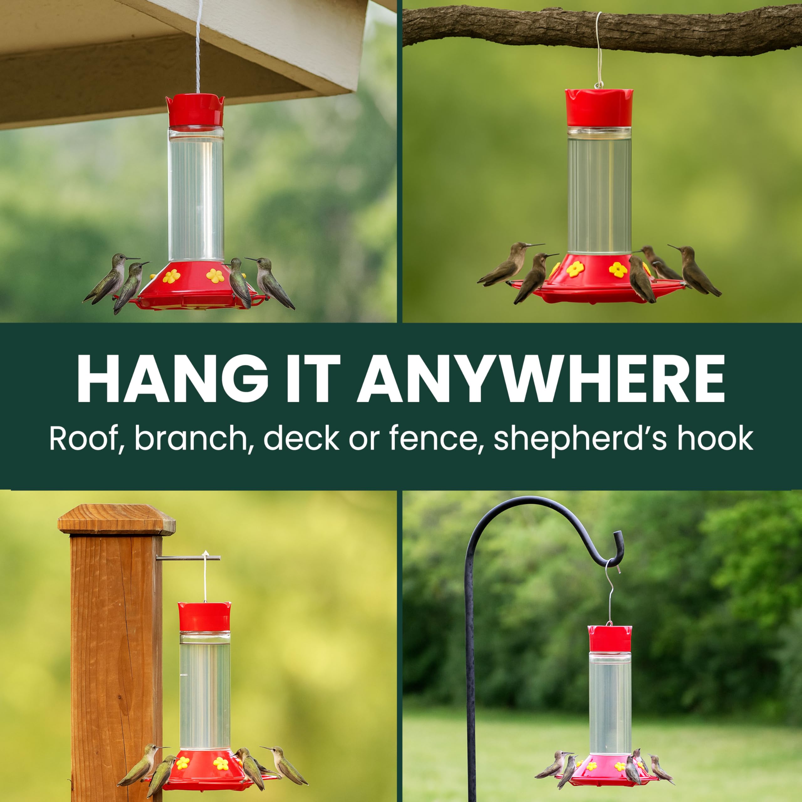 Perky-Pet Hummingbird Feeder hanging in garden
