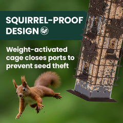 Perky-Pet Squirrel-Be-Gone Bird Feeder side view showing squirrel-proof mechanism