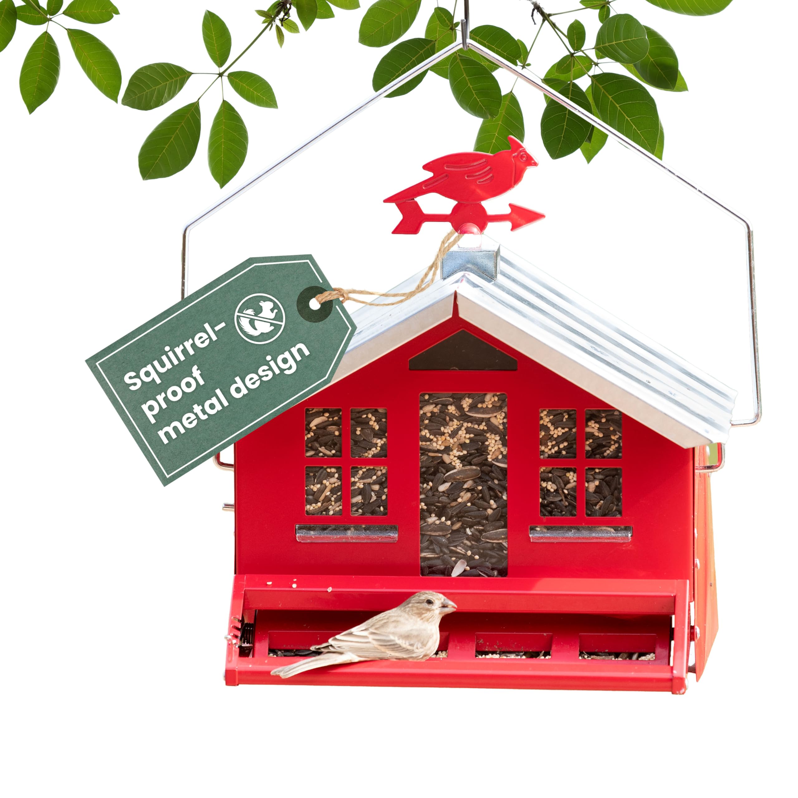 Perky-Pet Squirrel-Be-Gone II Bird Feeder front view with red body