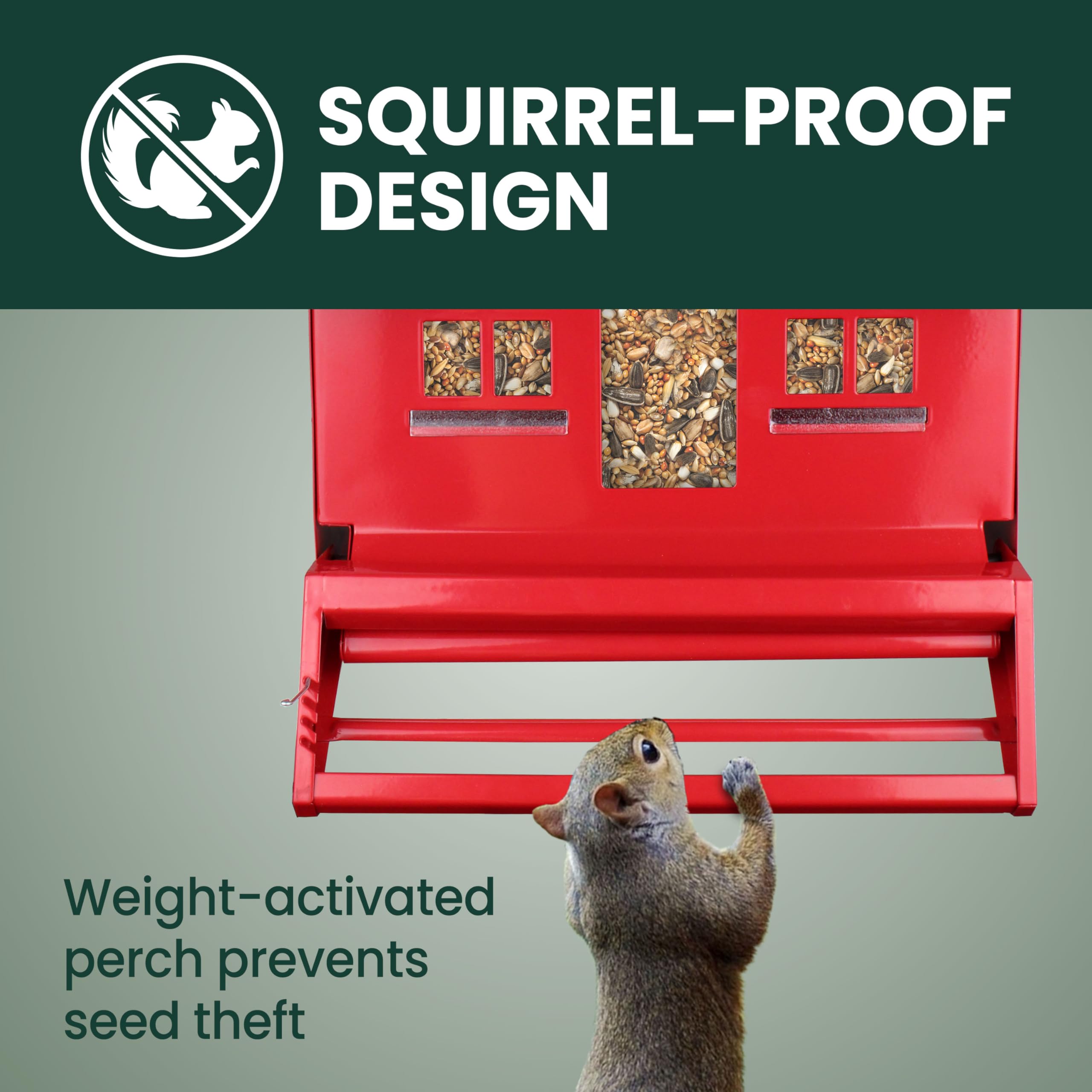 Perky-Pet Squirrel-Be-Gone II Bird Feeder side view showing locking lid