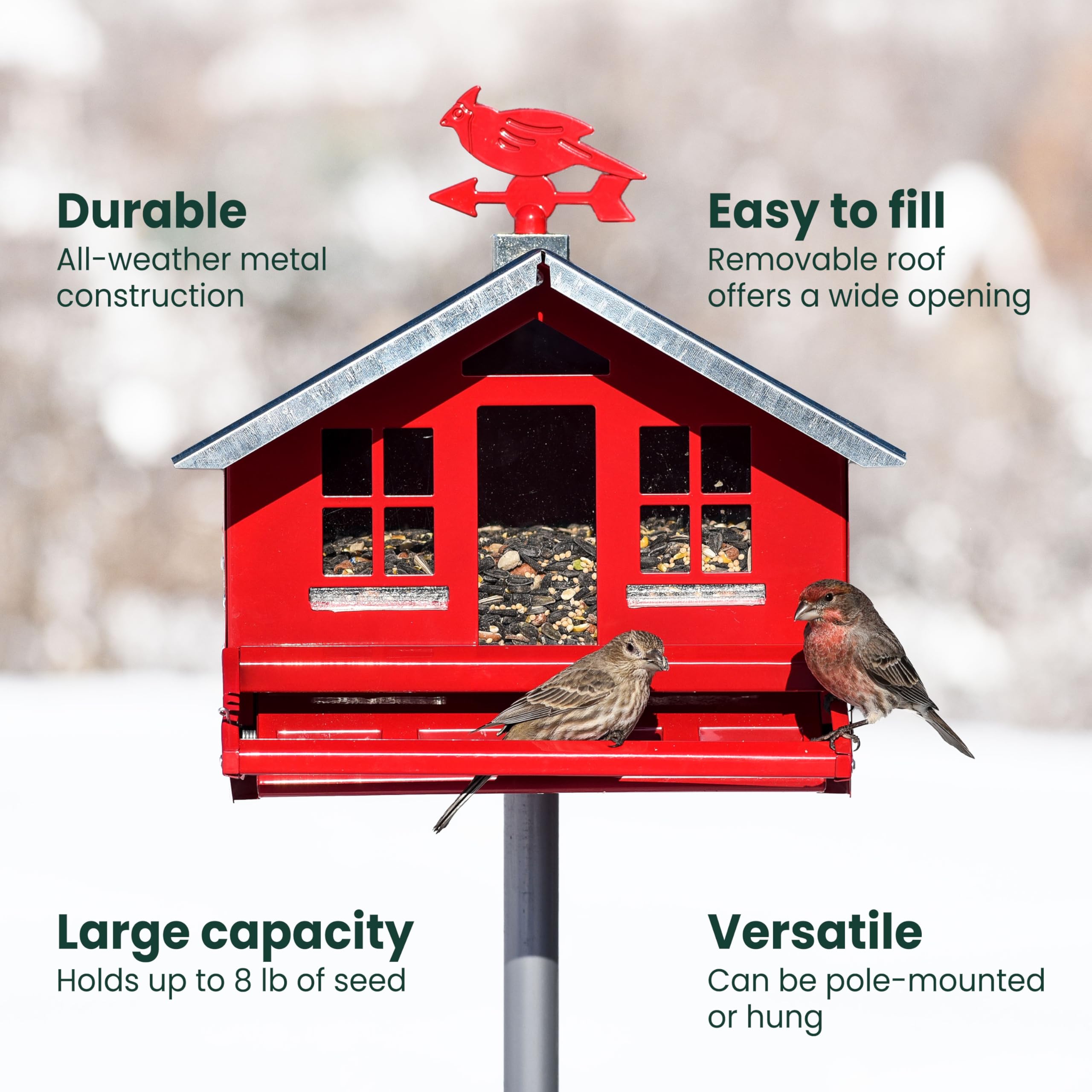 Perky-Pet Squirrel-Be-Gone II Bird Feeder with cardinal weathervane