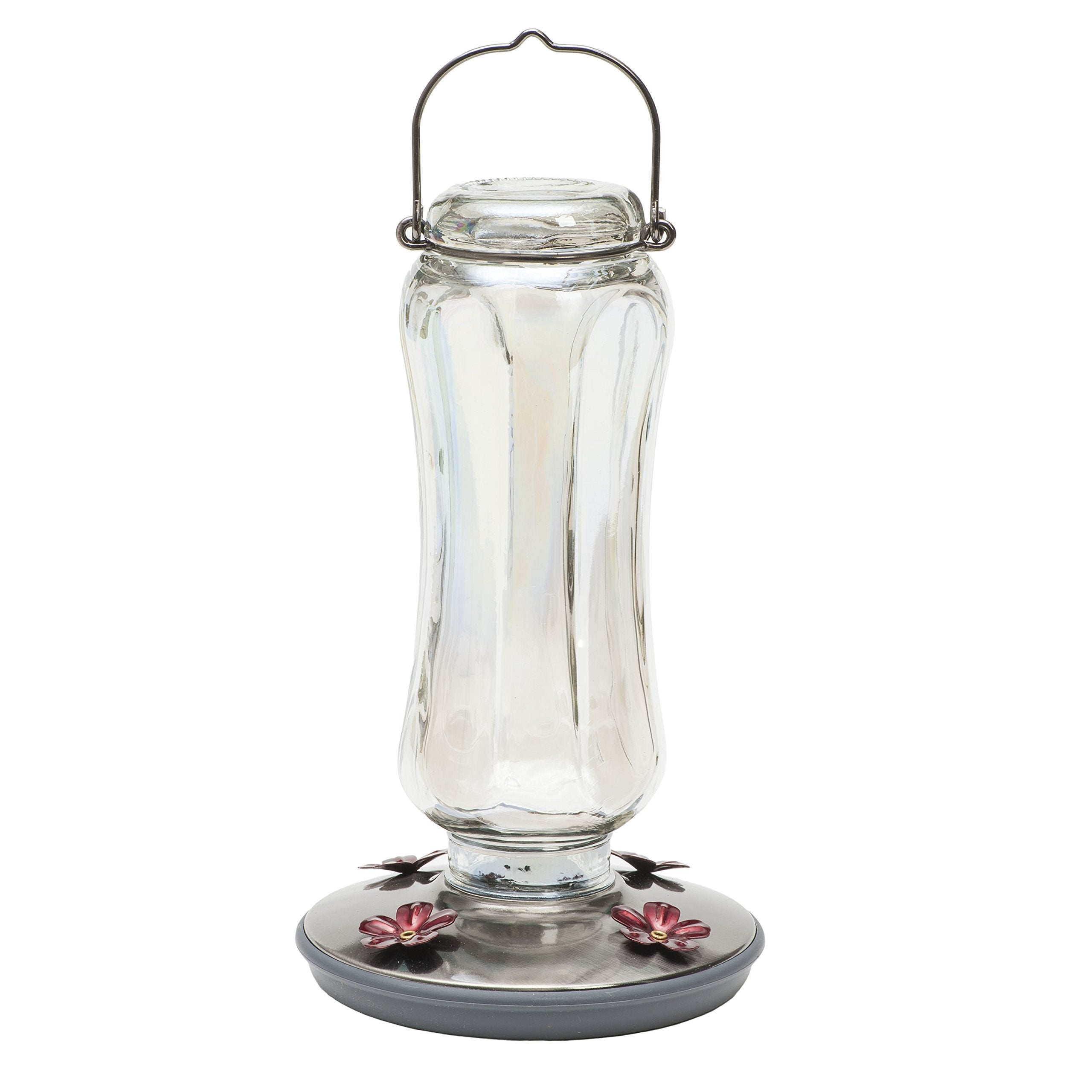 Perky-Pet Starglow Vintage Glass Hummingbird Feeder front view with iridescent finish