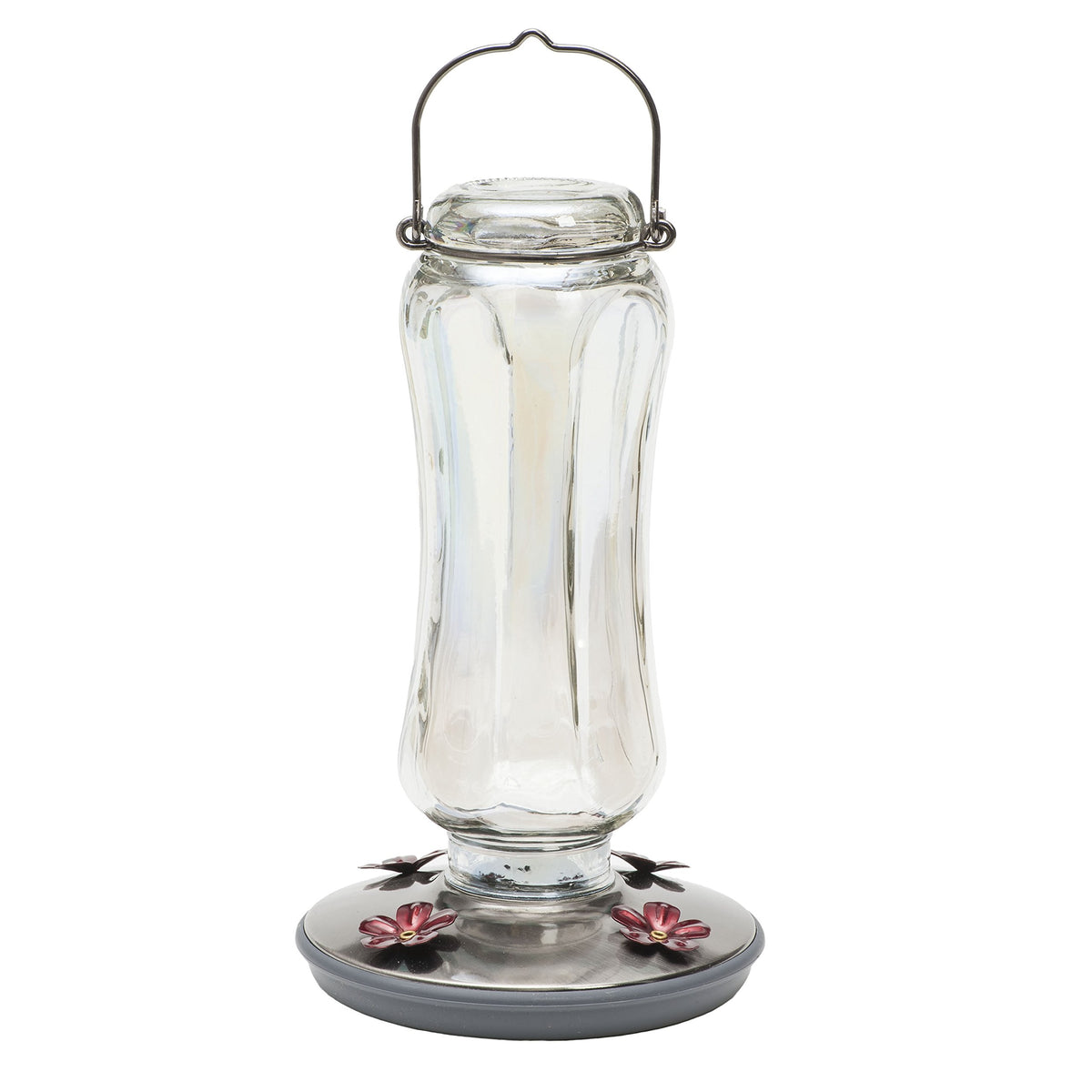 Perky-Pet Starglow Vintage Glass Hummingbird Feeder front view with iridescent finish