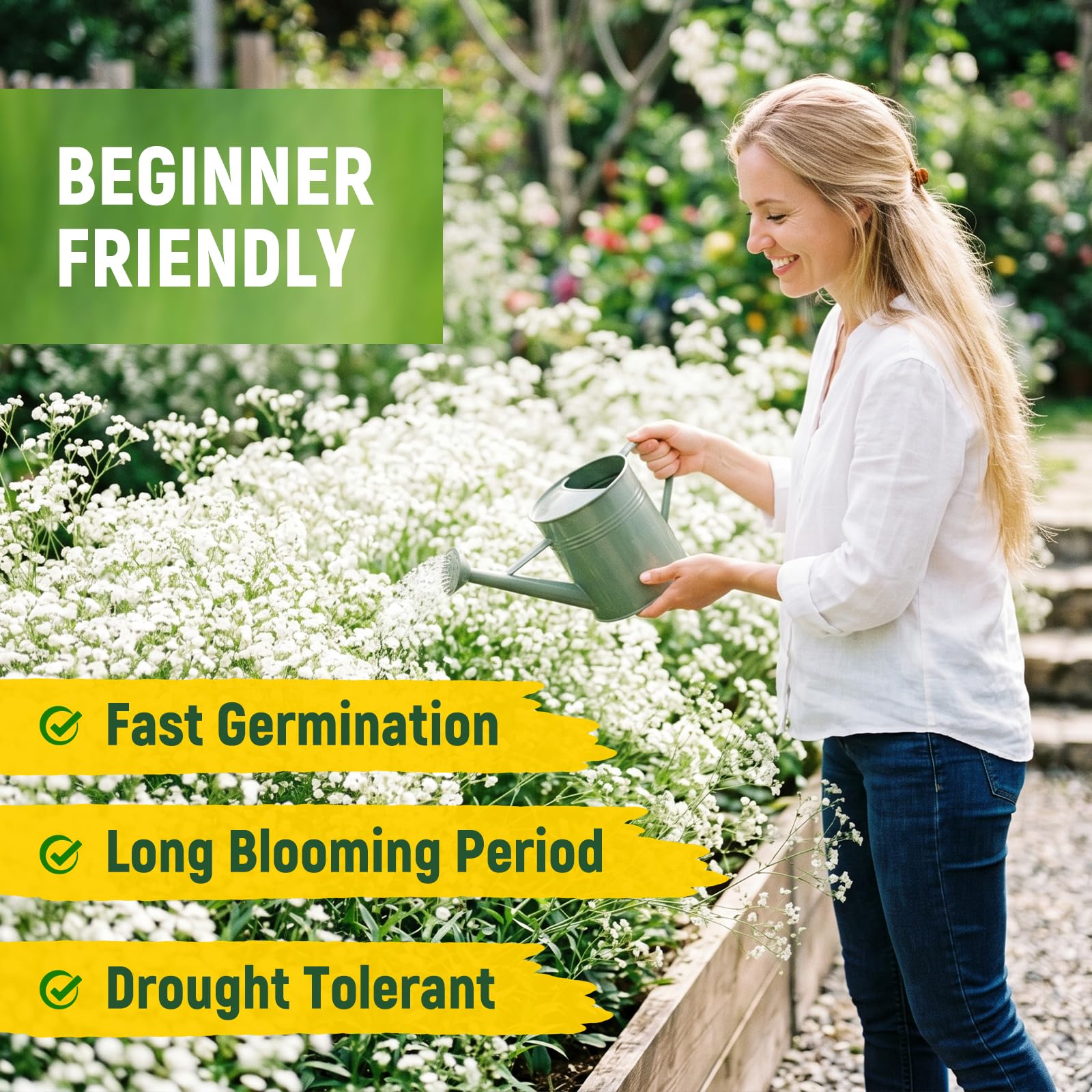 Person planting Baby's Breath seeds in garden