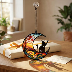 Personalized BamLue Cat Suncatcher with metal chain for hanging
