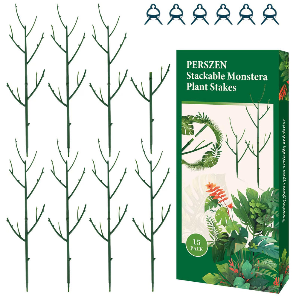 PERSZEN 15 pack stackable plant support stakes dark green