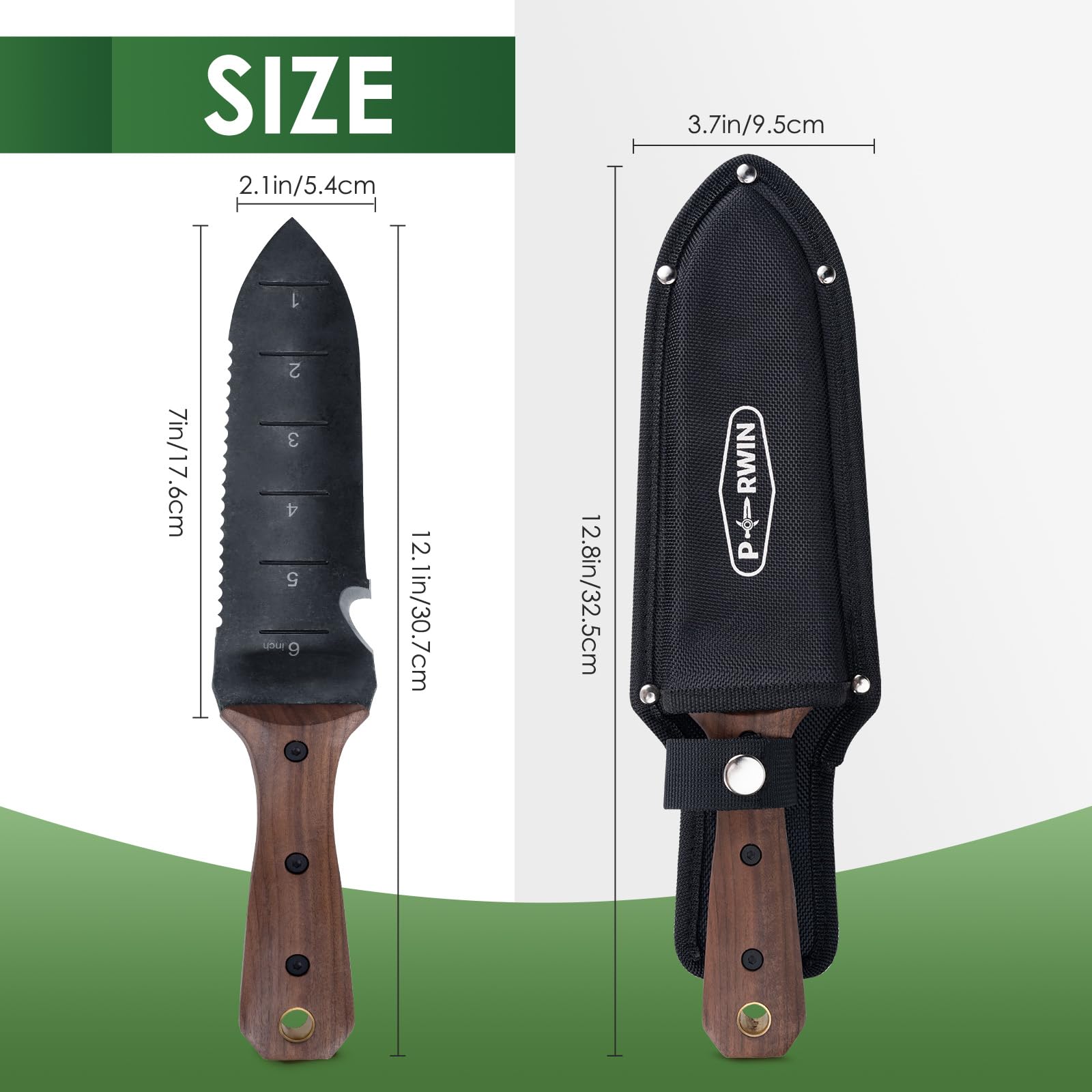 PERWIN Hori Hori Garden Knife measuring soil depth