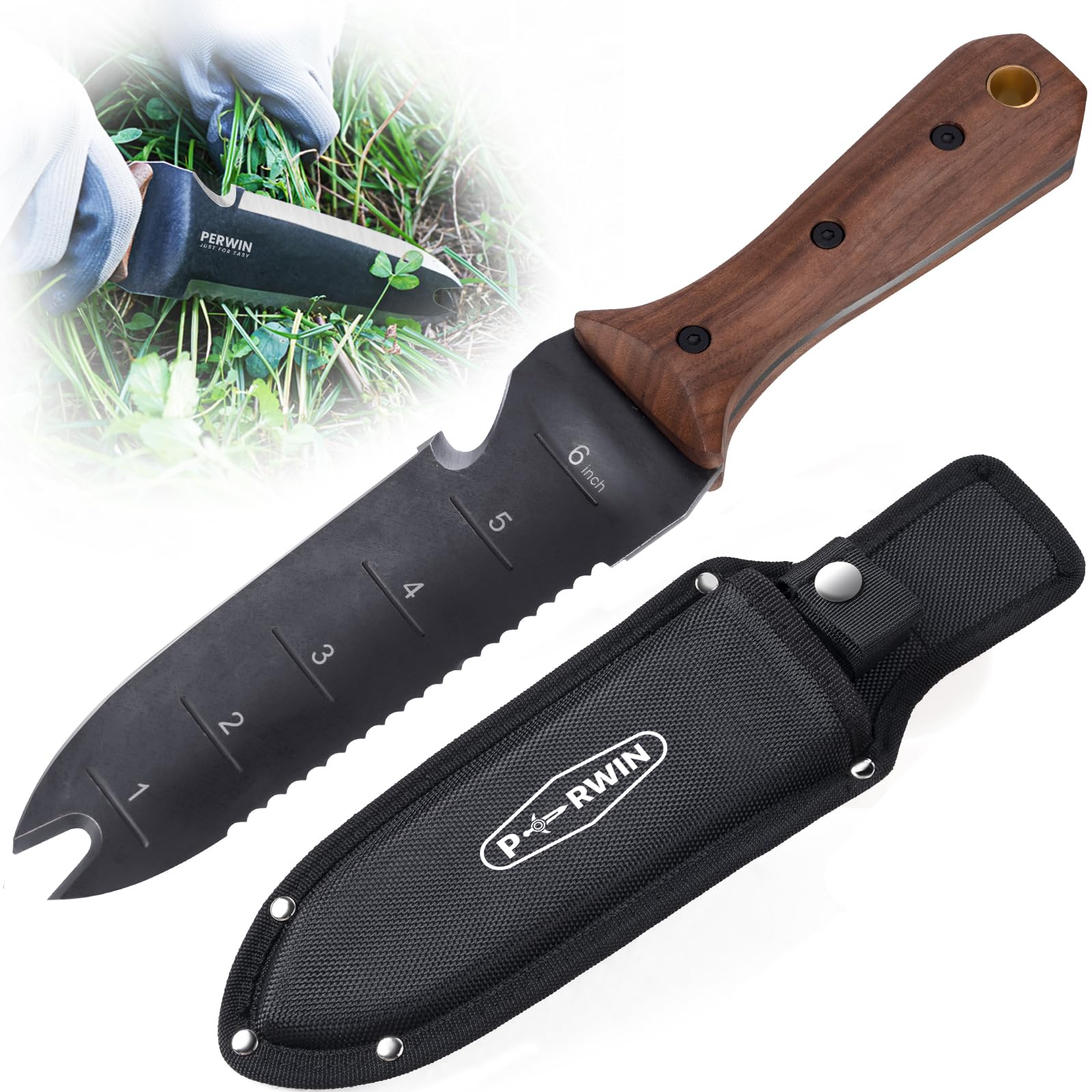 PERWIN Hori Hori Garden Knife with 7-inch stainless steel blade