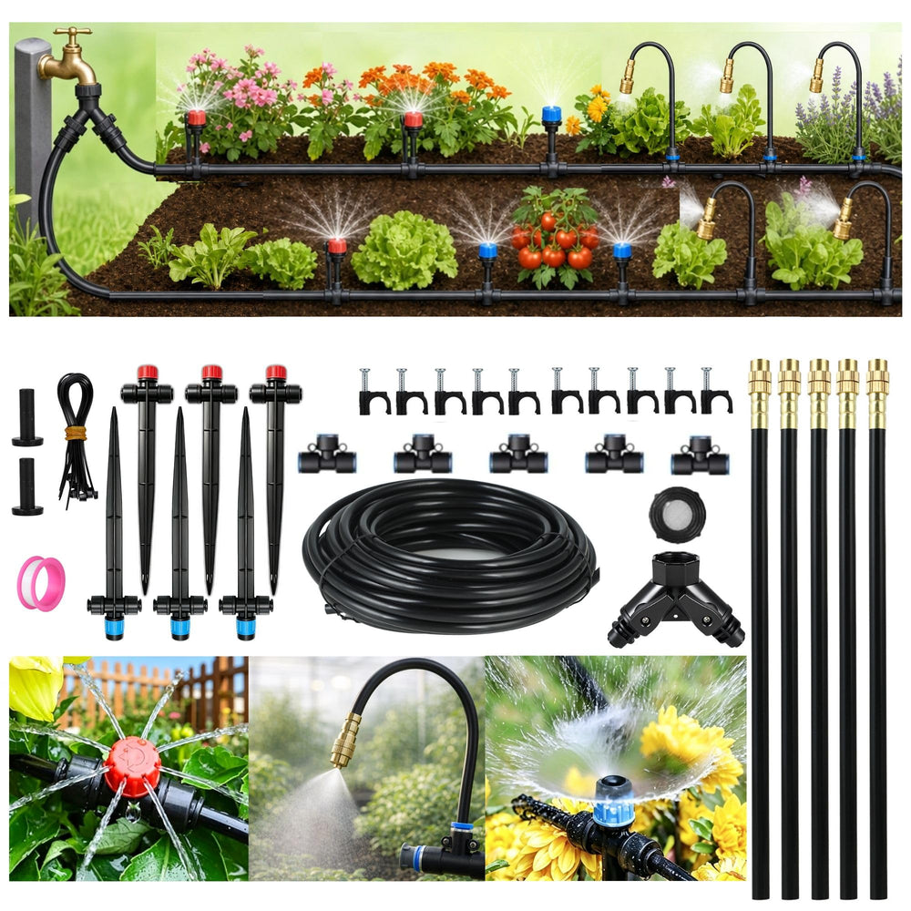 PESIODU 50FT Drip Irrigation System complete kit with tubing and emitters