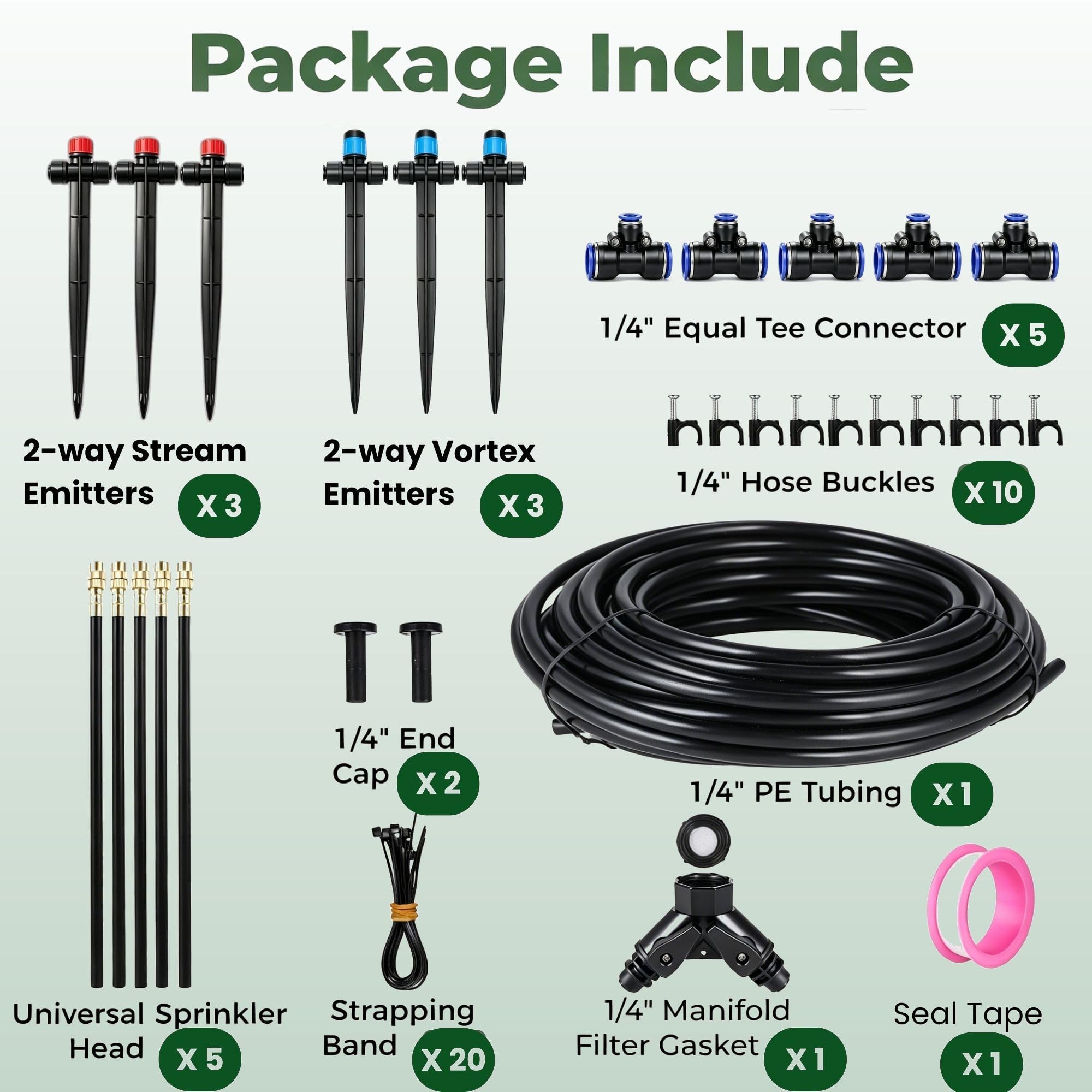 PESIODU drip irrigation system components including 11 different emitters