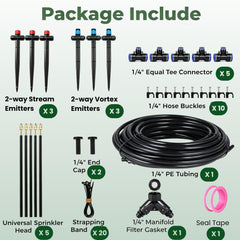 PESIODU drip irrigation system components including 11 different emitters