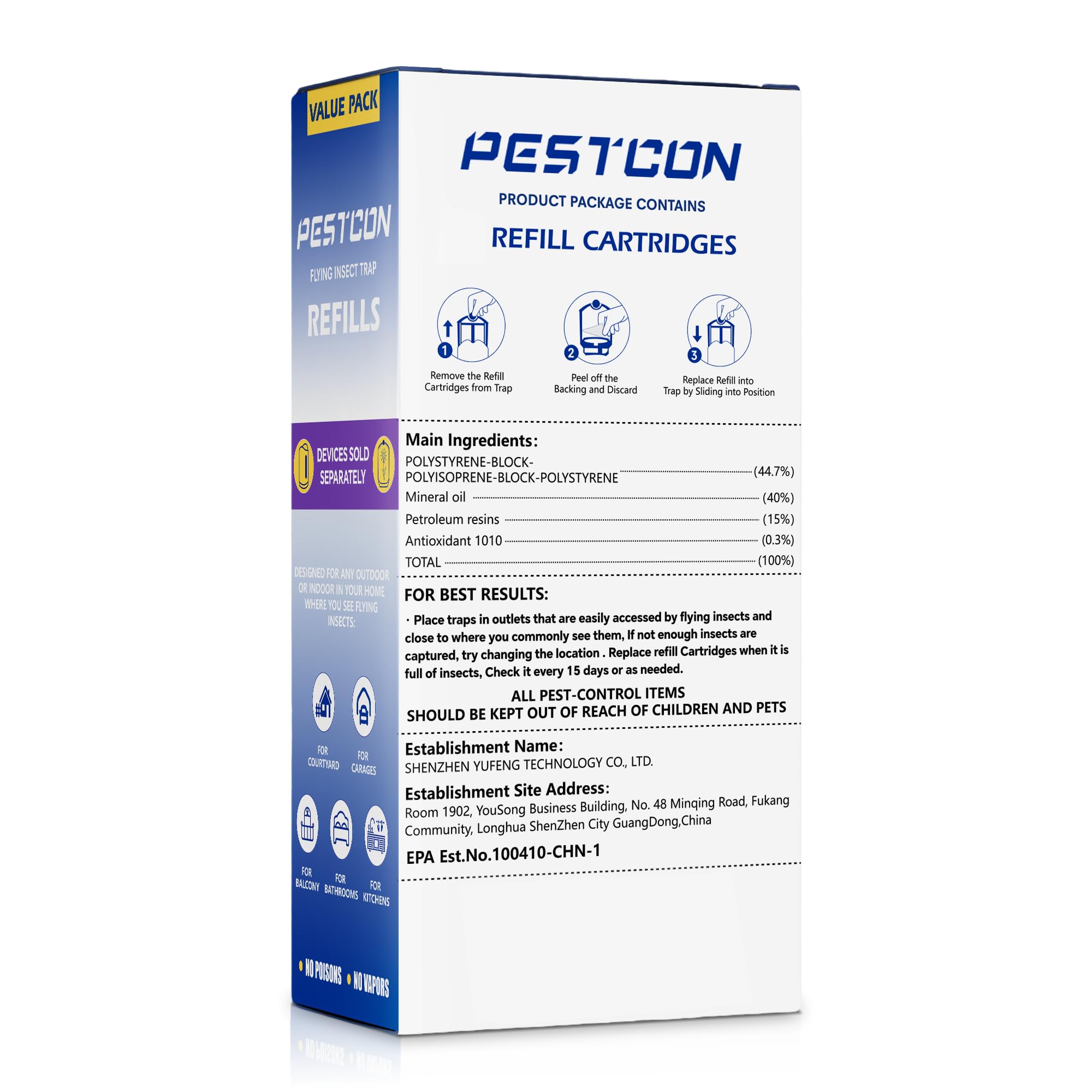 PESTCON refill cartridge complete set on display