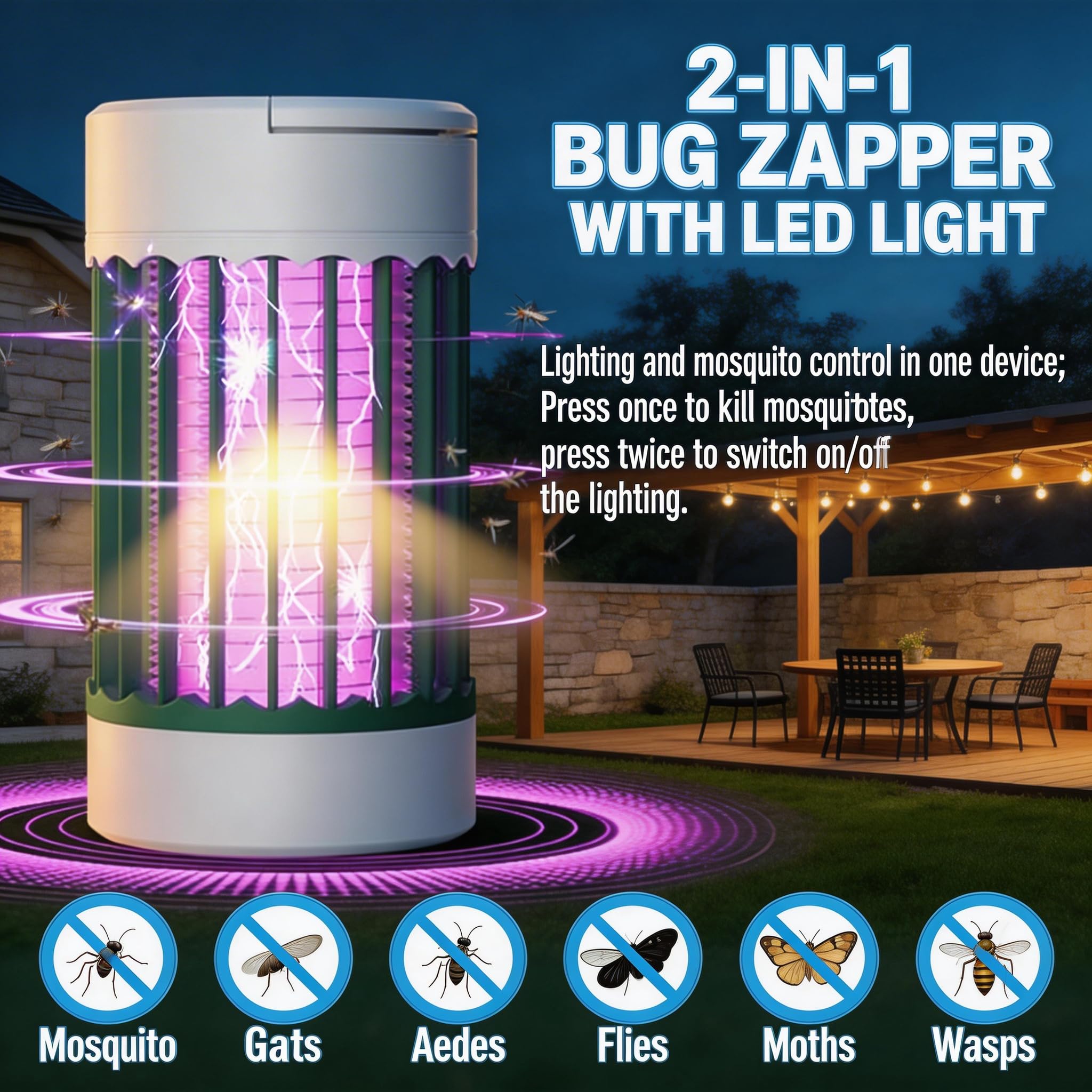 PestMentor Bug Zapper in a tent setup with insects nearby