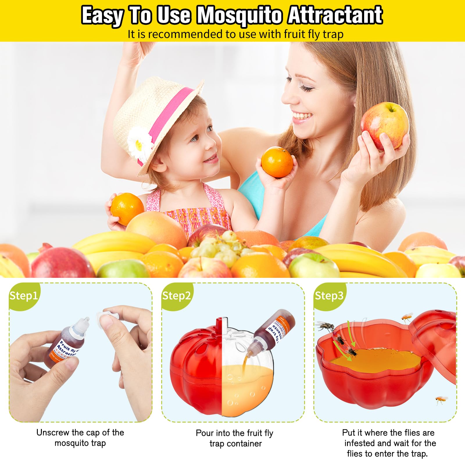 Pestvanish Fruit Fly Trap Refill Liquid bottles displayed