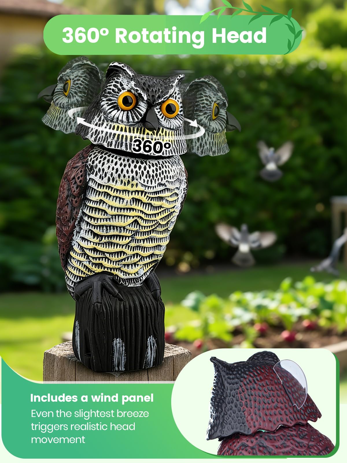 Pestvanish Owl Decoy packaging with mounting hardware